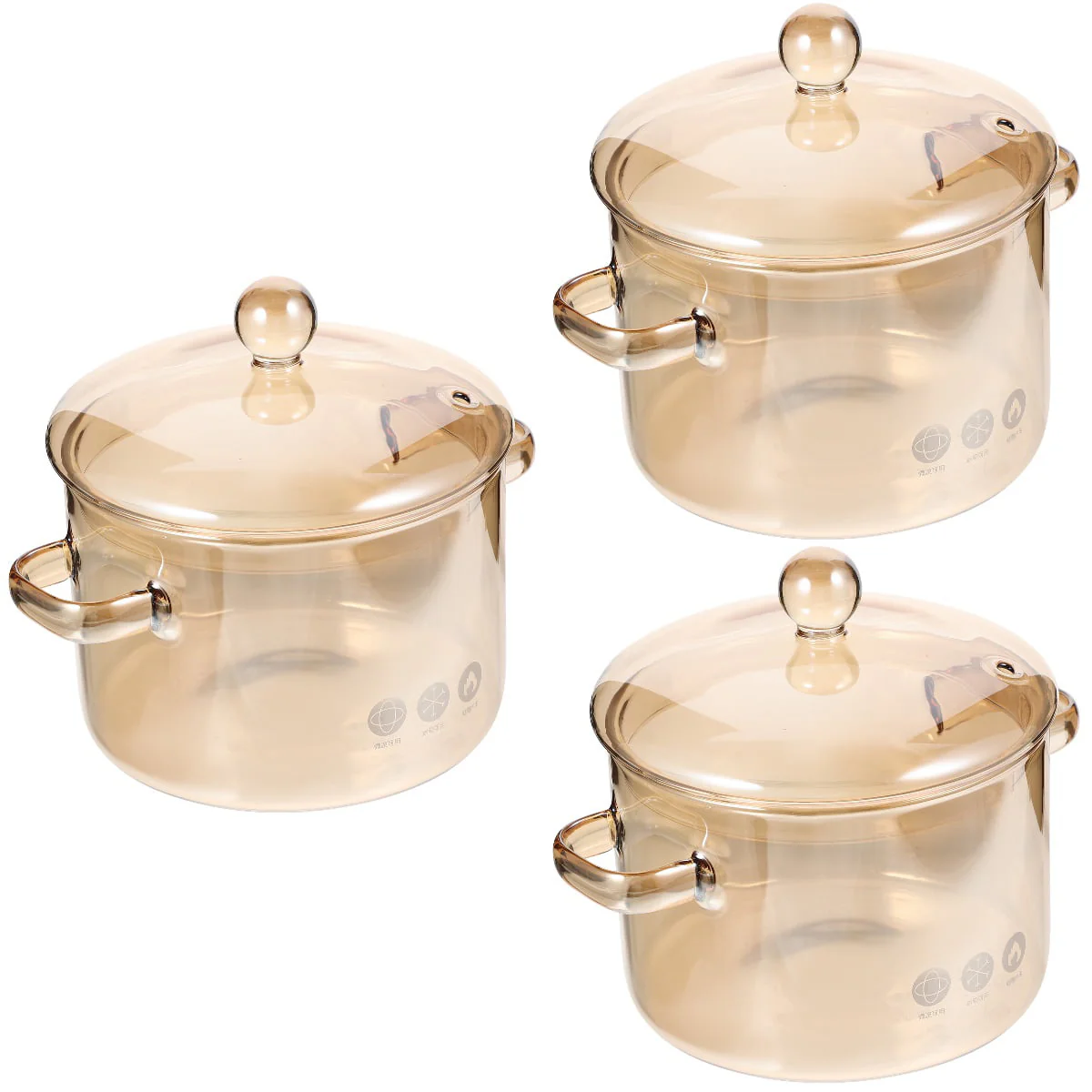 Homemaxs 3pcs High Borosilicate Glass Stockpot with Lid and Double Ear Noodle Bowl Korean Ramen Pot