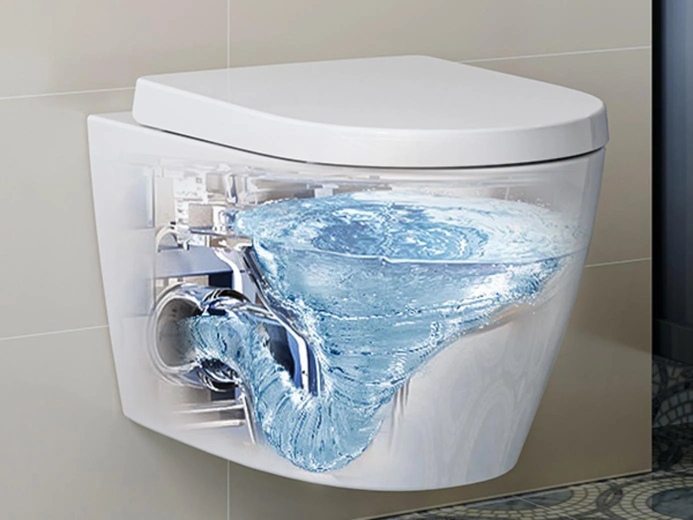 HOROW Wall Hung Toilet,with Soft Closing Seat,Round Floating Bowl, Rear Outlet Space Saving,White