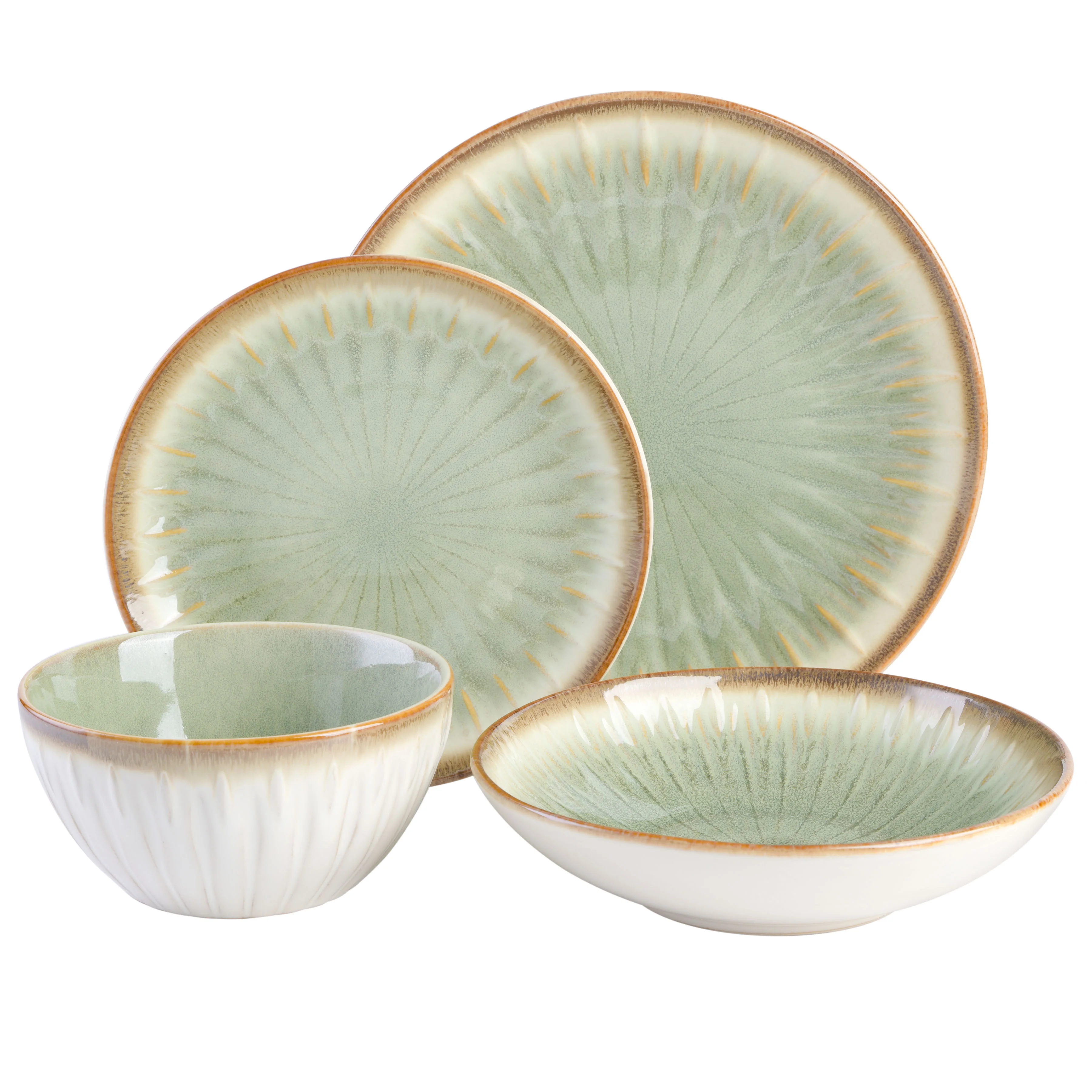 Gibson Elite Mayfair Bay 16 Piece Double Bowl Embossed Reactive Dinnerware a?? Blue