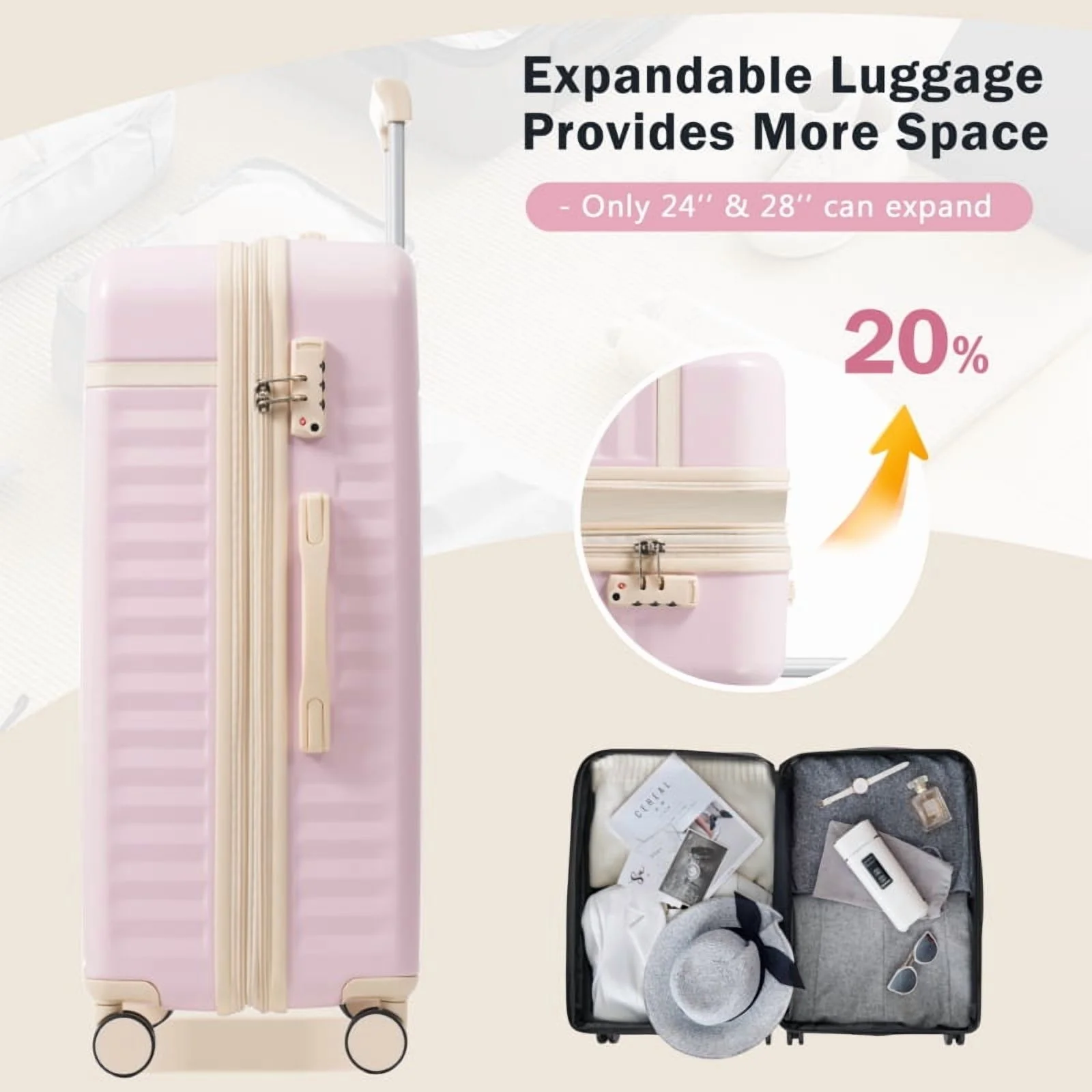 Front Opening Luggage Set 3 Piece, Hardside Carry on Suitcase with USB Port, Expandable Luggage with Handle Bag Spinner Wheels TSA Lock