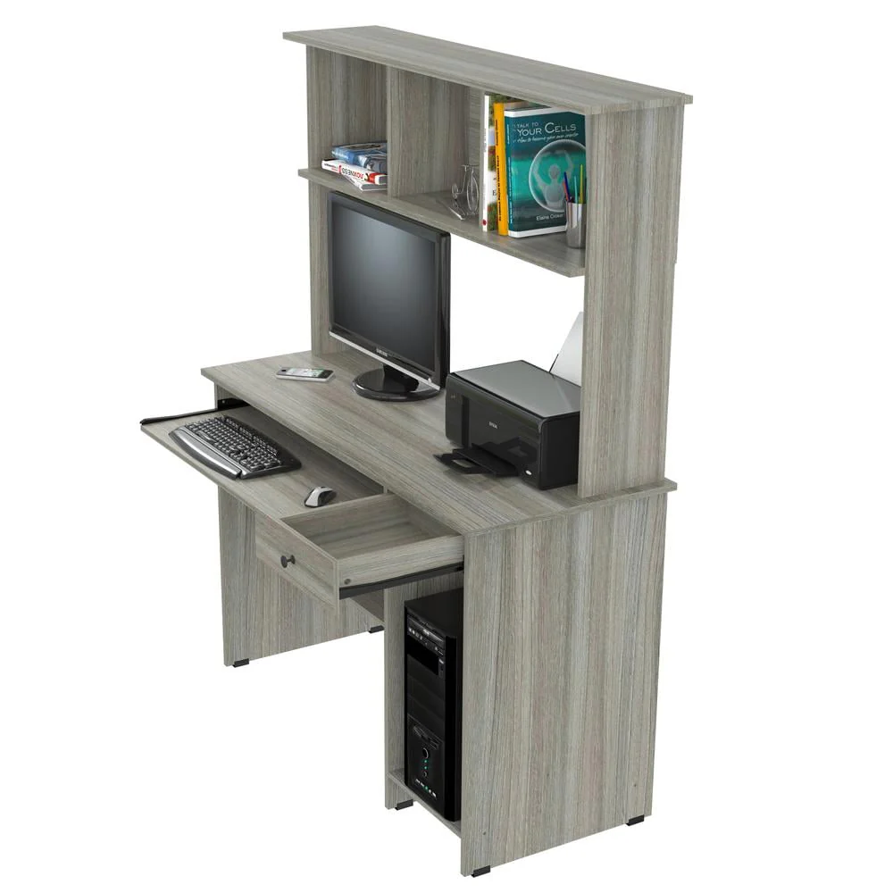 Inval Traditional Laminate Computer Desk and Hutch with Storage in Gray