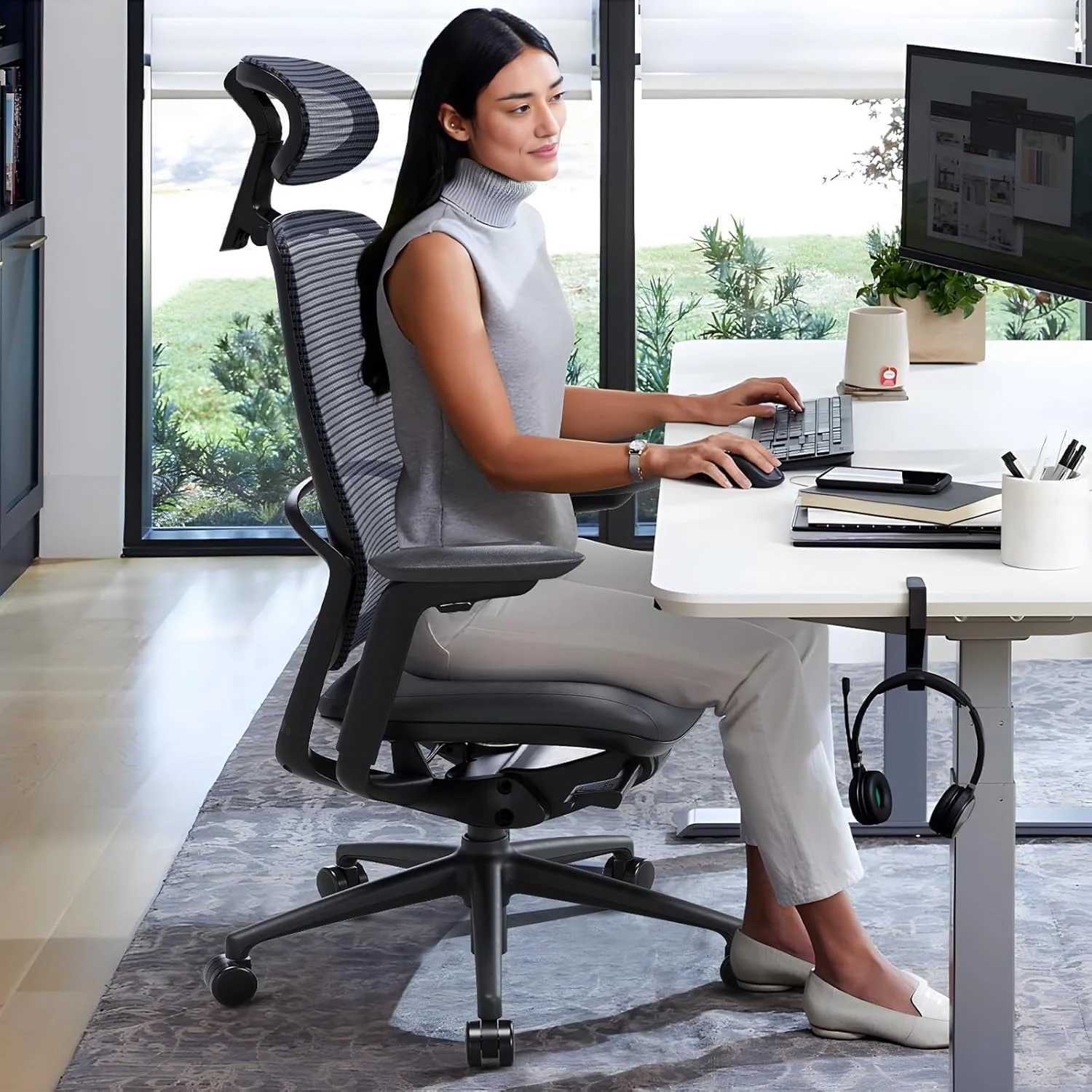 Ergonomic Office Chair, High Back Mesh Desk Chair with Adjustable Lumbar Support, Reclining Backrest, 4D Armrests, Breathable Mesh, Comfortable Computer Chair for Home Office, Work,Study