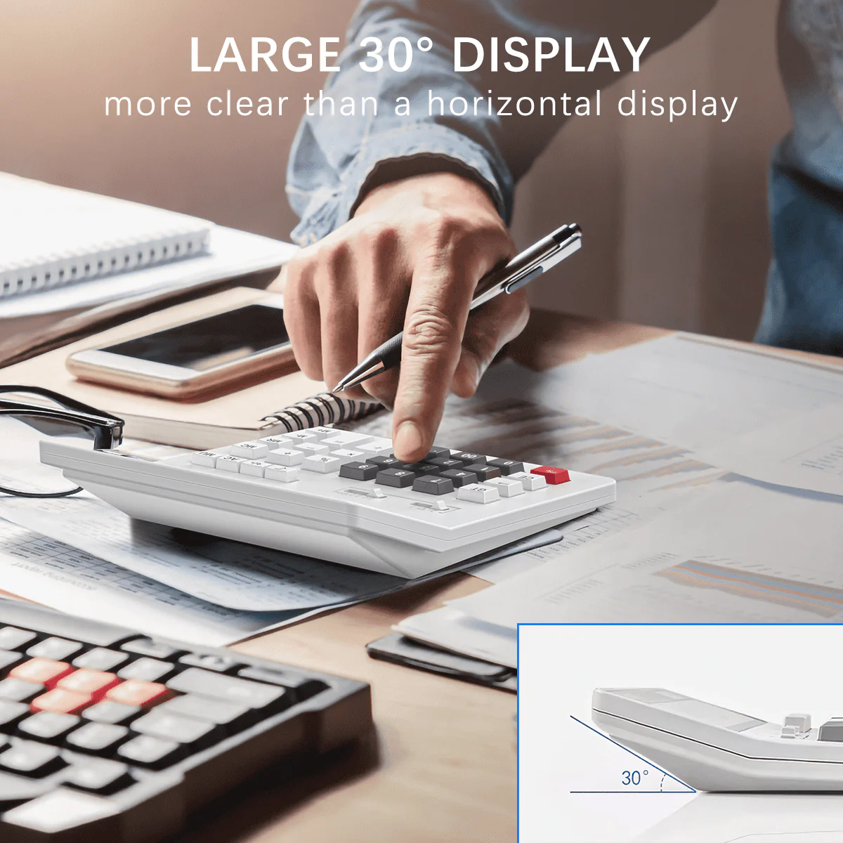 Electronic Calculator 12 Digit Extra Large LCD Display, Two Way Power Battery and Solar Calculators Desktop, Big Buttons Easy to Press Used as Office Calculators