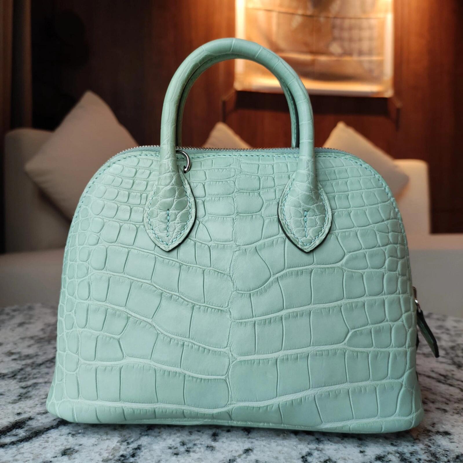 Hermes Bolide Mini 18CM Matte crocodile leather mint green