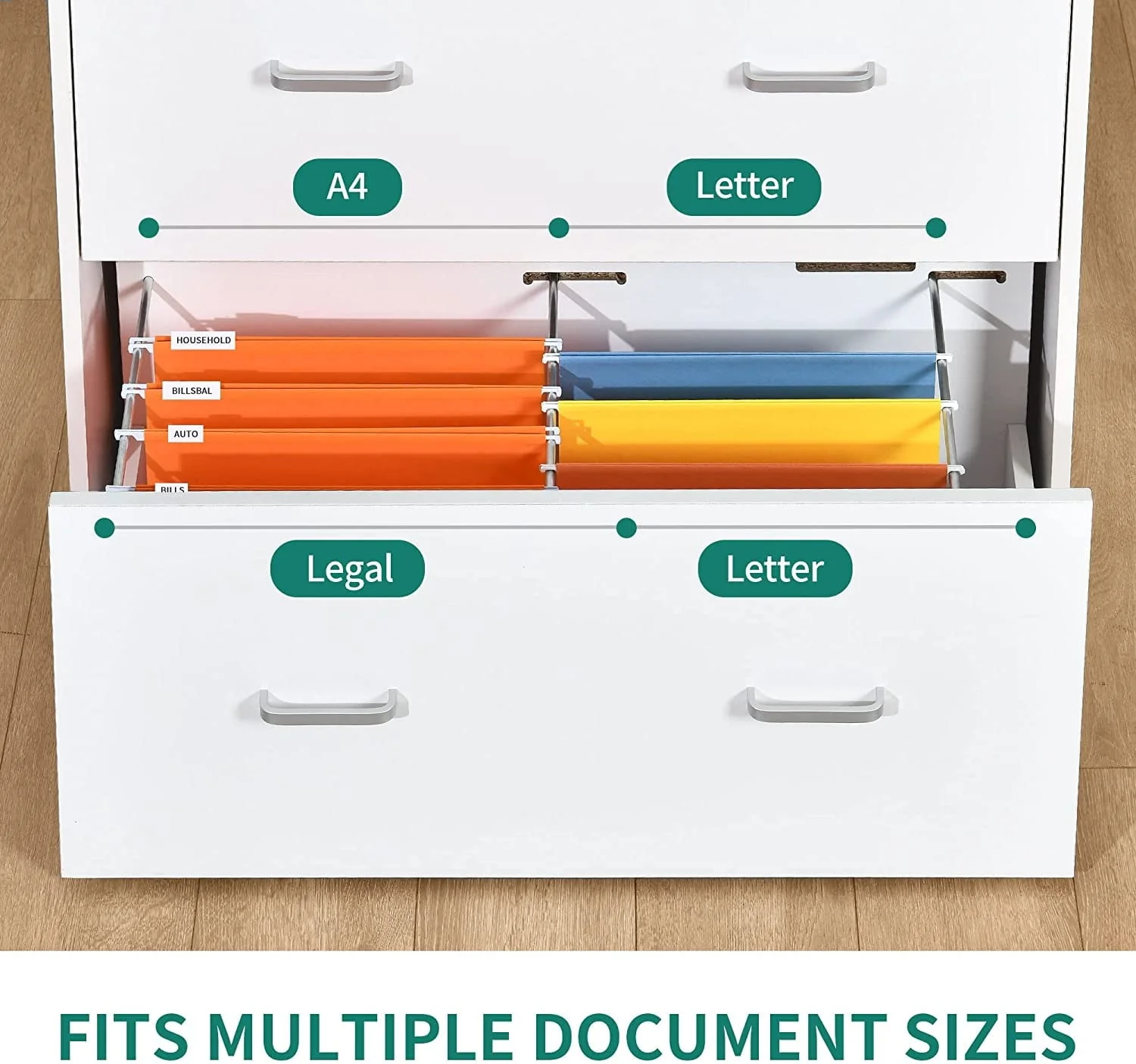 Dextrus Wood File Cabinet with Charging Station, Lateral Filing Cabinet Printer Stand Fits A4 Letter Legal Size Files, White