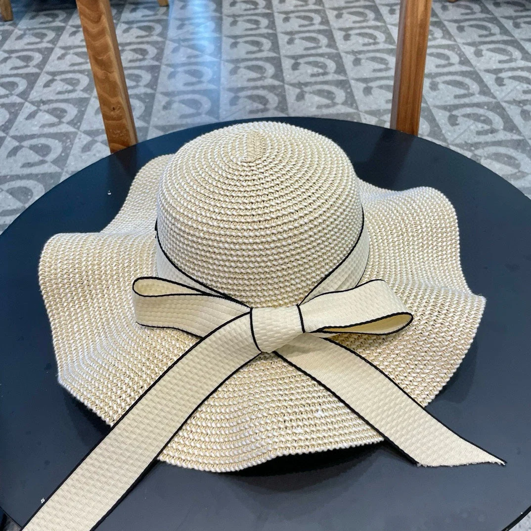 Ruffled pearl style wide brim hat