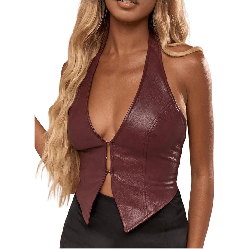 Women's PU Leather Halter Tank Tops Sexy