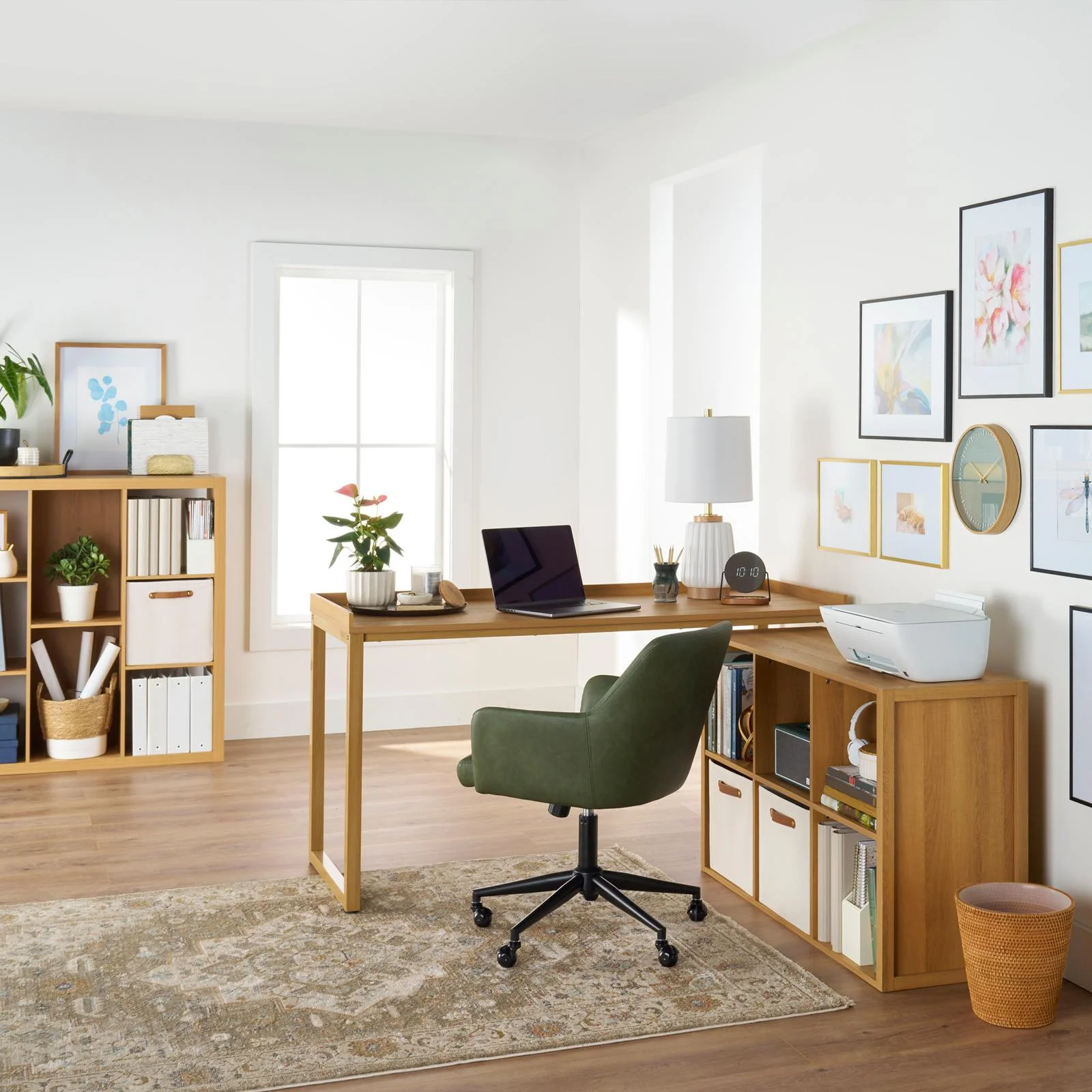 Better Homes & Gardens Ezra Modular L Desk with 6-Cube Storage, Walnut Finish