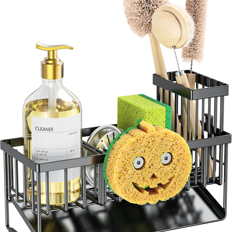Kitchen Sink Caddy Organzier with High Brush Holder