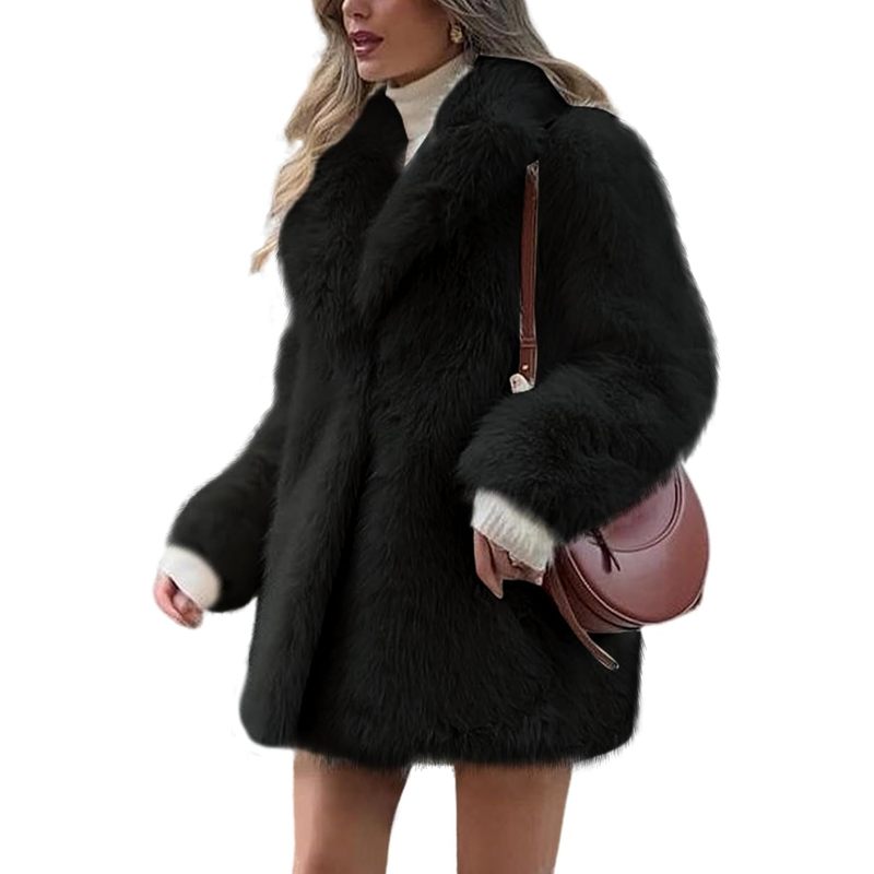 Women's Faux Fur Coat Fluffy Lapel Furry Jacket Long
