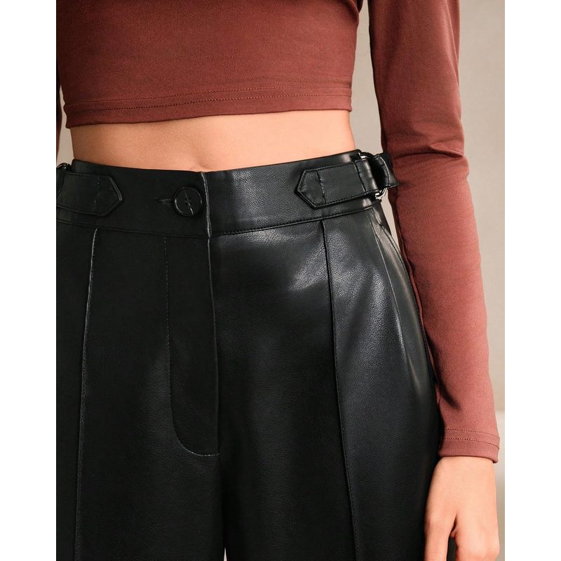 Women Faux Leather Pants High Waist Wide Leg