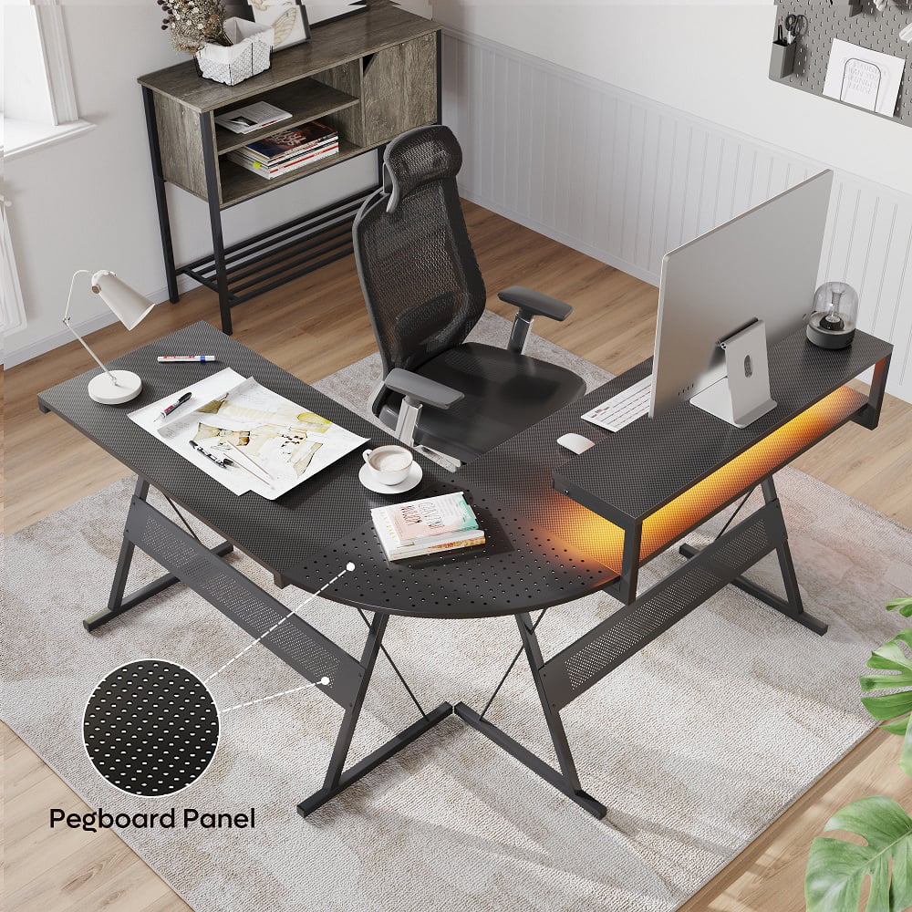 Bestier 55 inch Gaming Desk L Shaped Carbon Fiber Surface Corner Desk