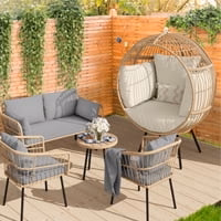 Dextrus L-Shaped Patio Sofa, All-Weather Wicker Patio Conversation Set with Tempered Glass Table & Cushions