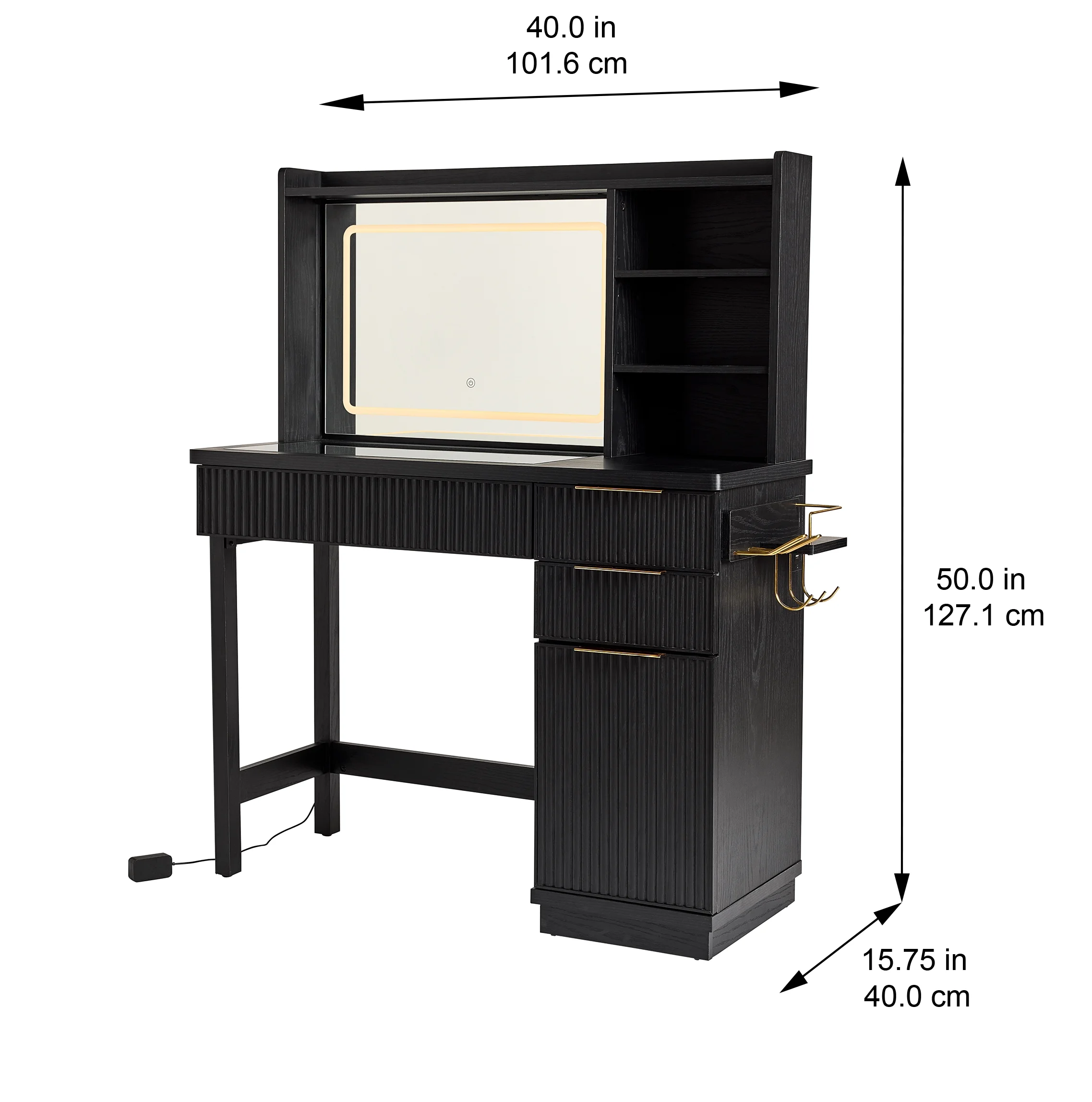 Better Homes & Gardens Lillian Vanity Desk with LED Lighted Mirror, White Finish