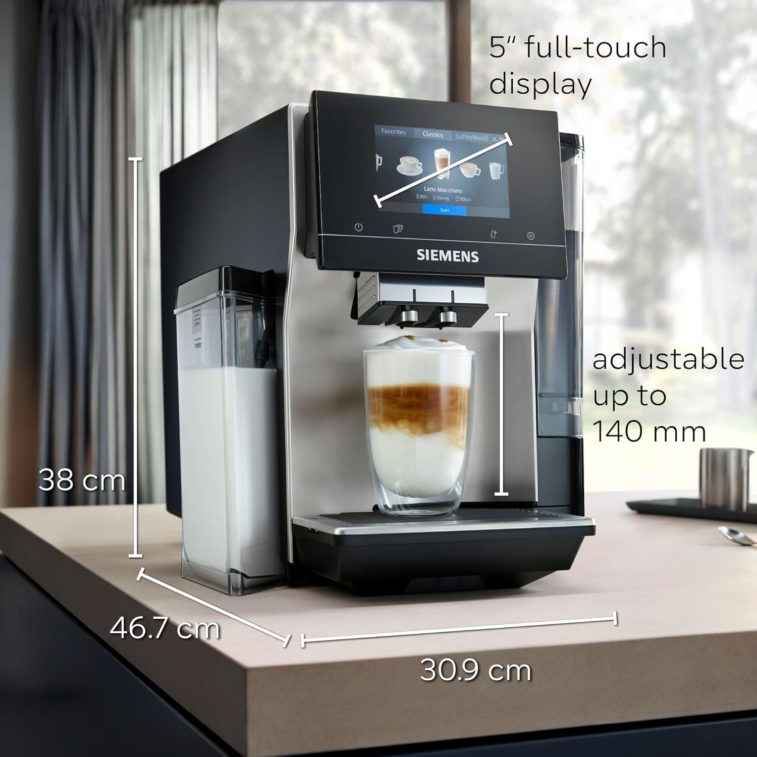 SIEMENS EQ700 Fully Automatic Coffee Machine, iSelect Display, coffeeWorld, Cold Brew and Slow Brew Function, Integrated Milk Container, Milk Carton Adapter, Home Connect, TP715GB1, Inox Silver