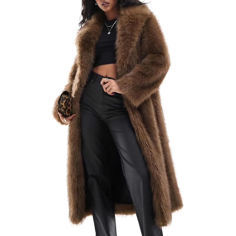 Women's Long Faux Fur Coats Winter Fluffy Open Front Luxury