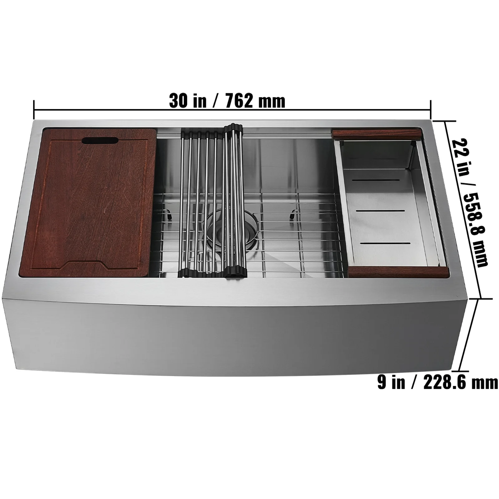 KFFKFF 30''x22'' Kitchen Sink, Farmhouse Kitchen Stainless Steel Sink,  Drop-In Single Bowl with Multi-functional Accessories, Ideal for Home Dishwasher, Preparation Area