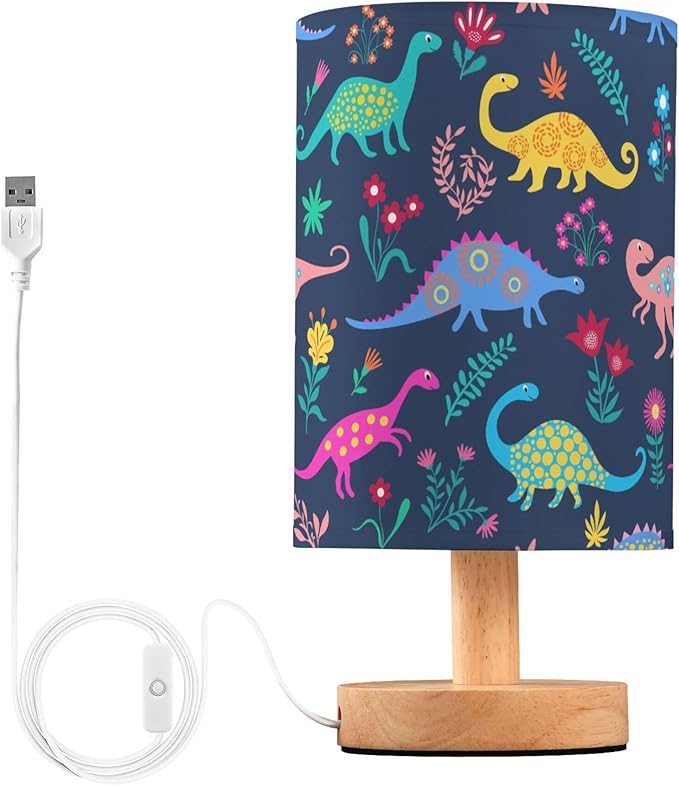 Table Lamp Dinosaur Floral Pattern Nightstand Lamp