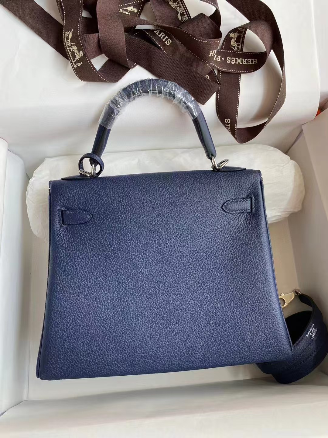 Kelly 25 -28 in Togo Leather, Silver Hardware, Dark Blue custom