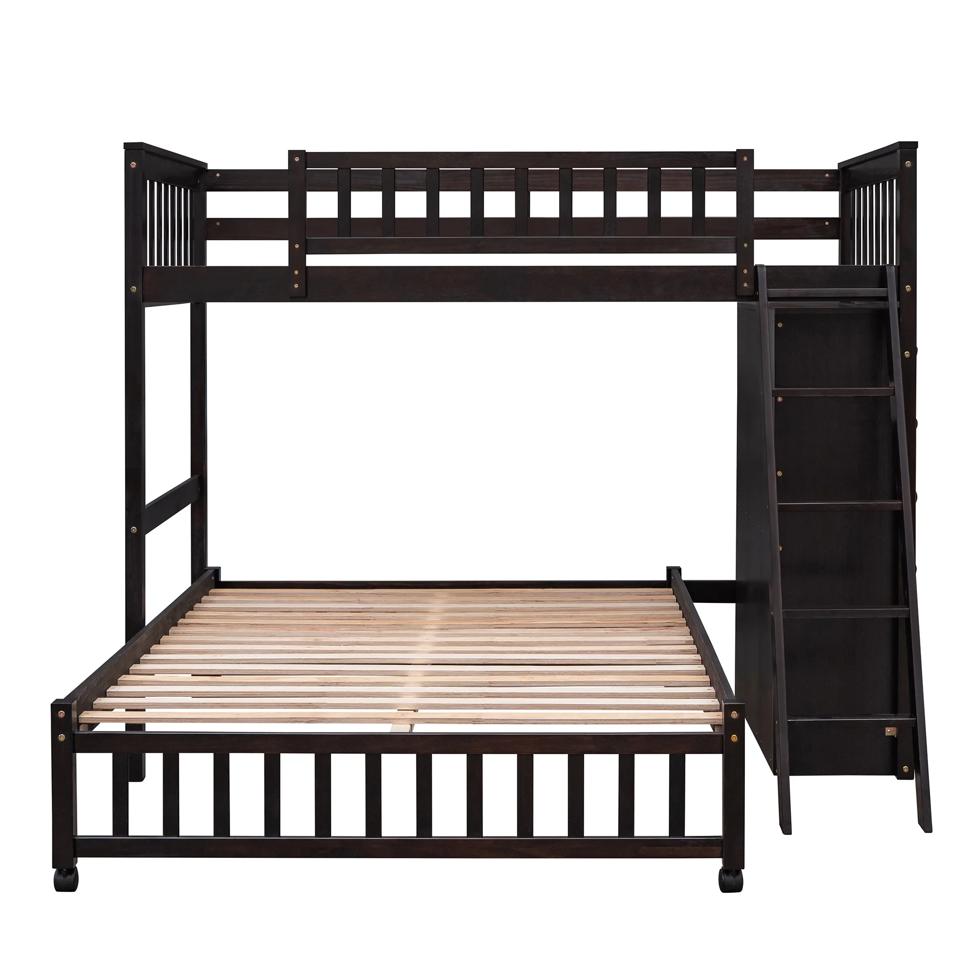 Harper & Bright Designs Full Over Twin Bunk Bed with Desk, Drawers and Shelves, L-Shaped Bunkbeds with Storage Staircase for Adults Bedroom, White