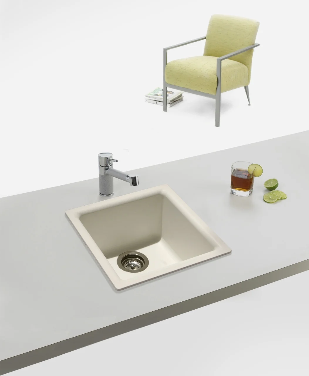 Houzer Quartztone 16 in Slate Granite Composite Dual Mount Topmount or Undermount Single Bowl Bar Sink - E-100 SLATE