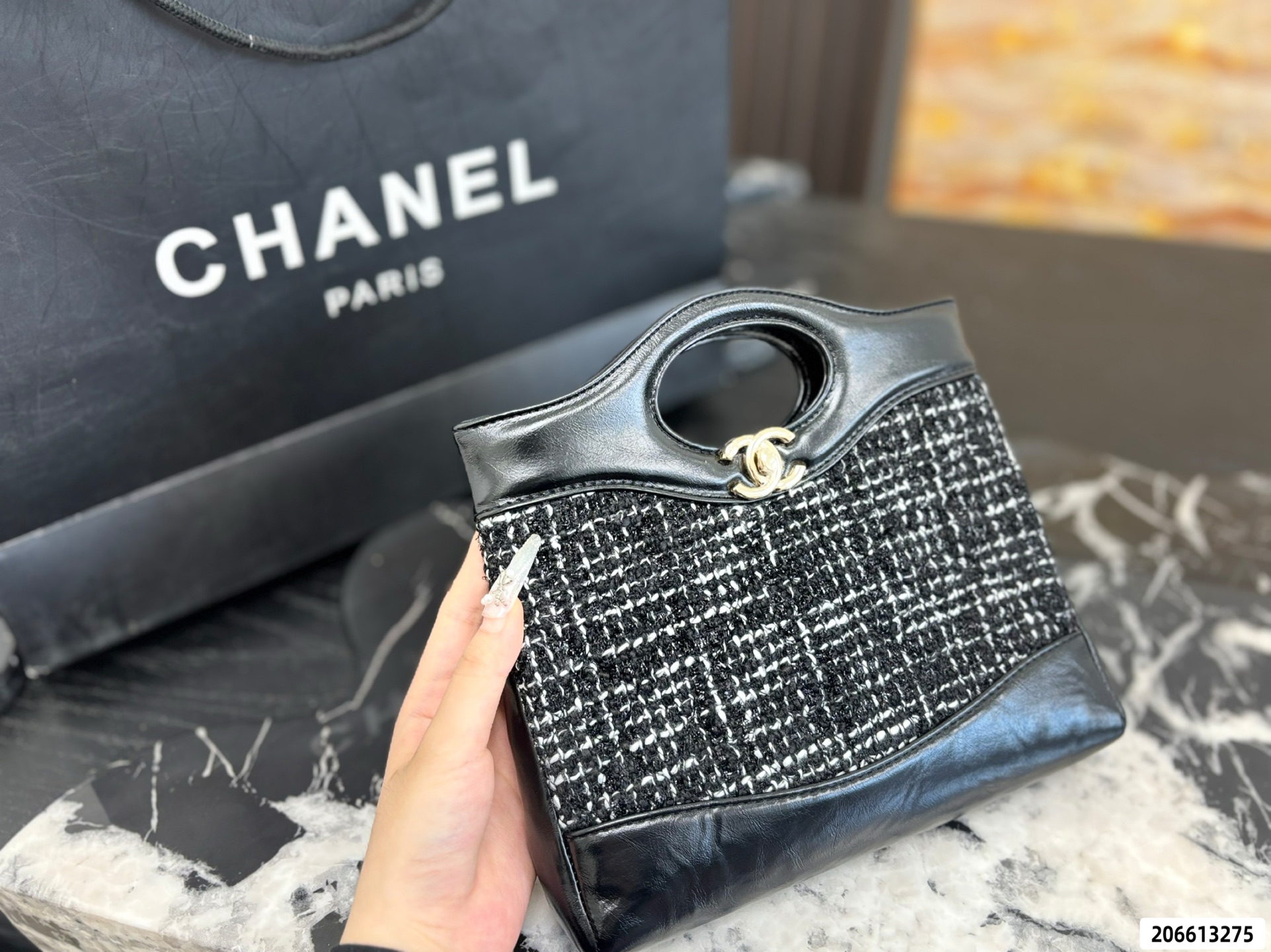Chanel Tweed Cutout Handle Tote Bag
