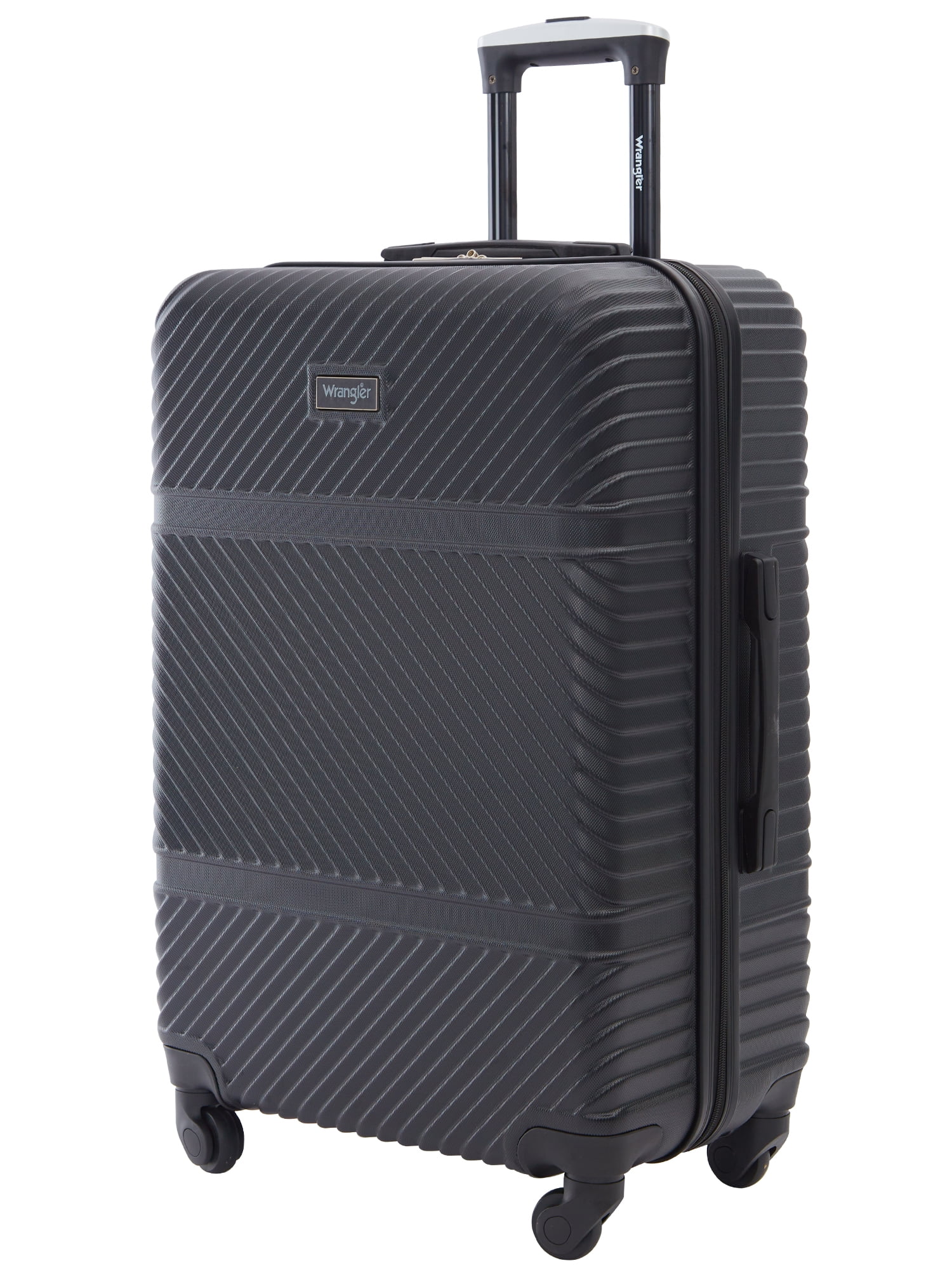 Wrangler 4 Piece Expandable Hardside Spinner Luggage Set with Packing Cubes, Sharkskin Grey