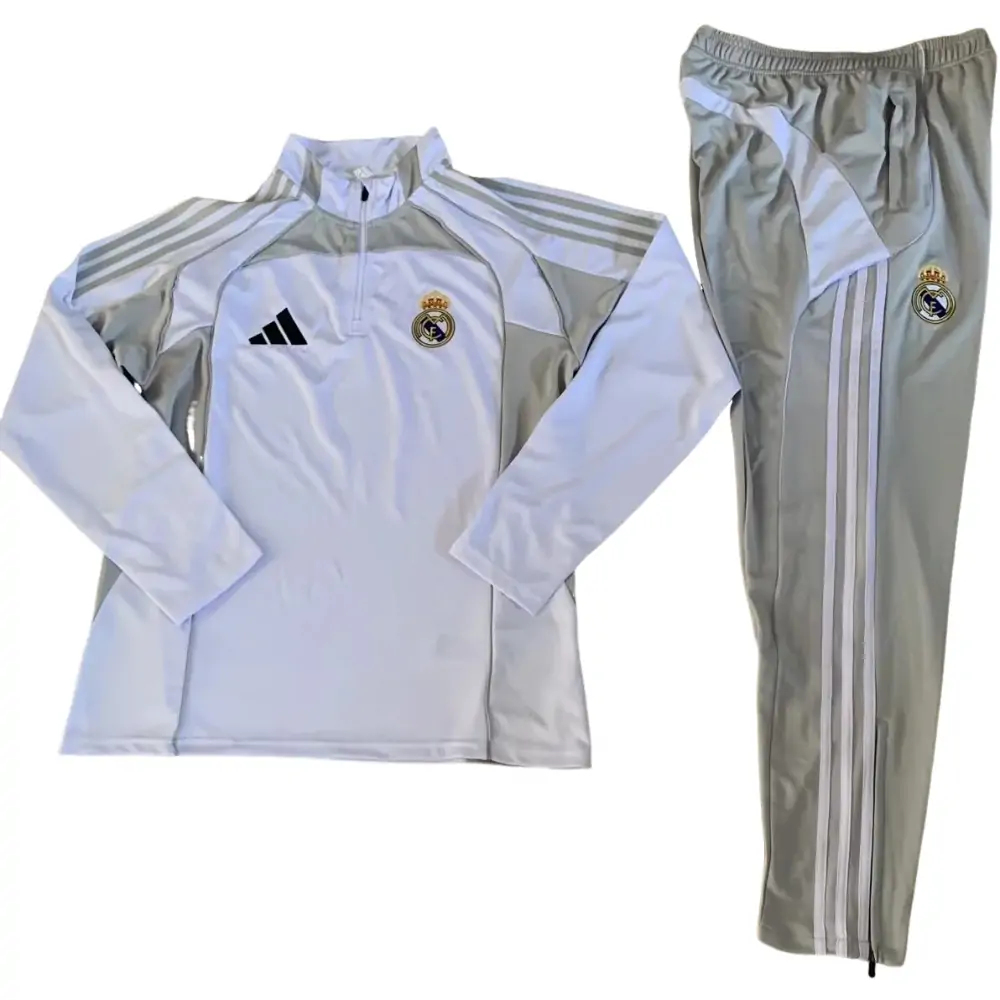 2025/26 Real Madrid White Grey Half Zip Training Jersey
