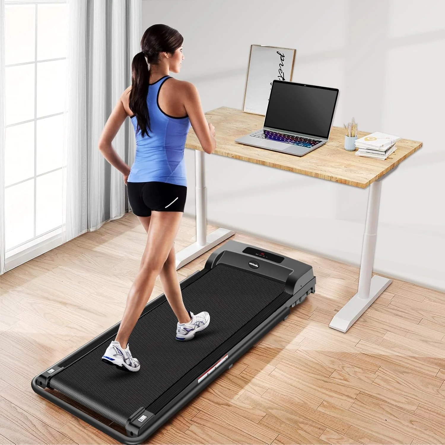 2 in 1 Walking Pad Treadmill, Foldable Treadmills with Handle Bar, 2.5HP Portable Folding Treadmill with Remote Control, Under Desk Treadmill for Home Office, Small Treadmill, 300lb