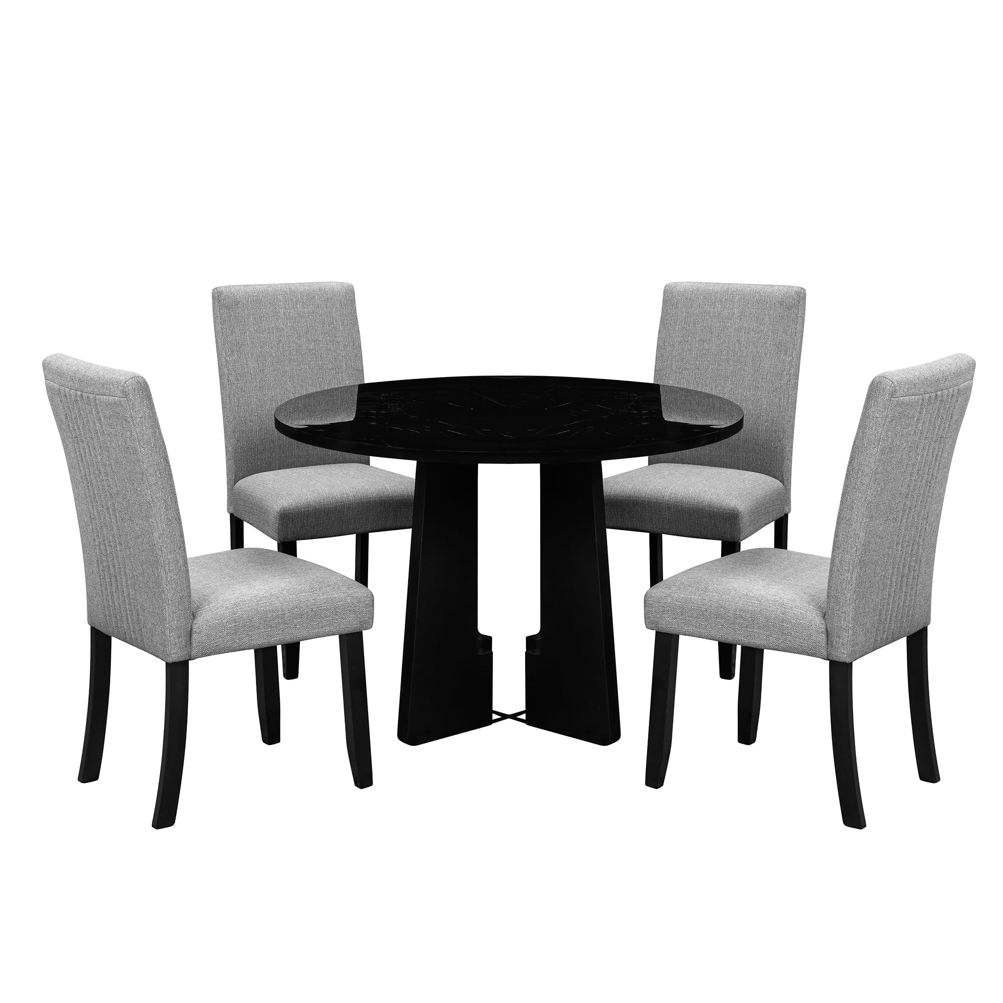 EUROCO 5-Piece Round Dining Table Set for 4, 43.3'' Kitchen Room Table with 4 Upholstered Chairs and Solid Wood Frame,Kitchen Table Set for Home Living Dining Room, Grey & Black