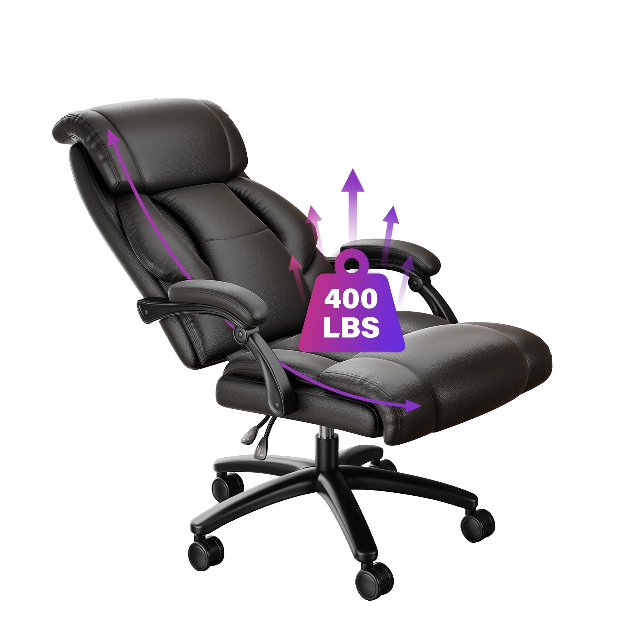 Solfway Big and Tall Office Chair 400LBS, High Back Black Leather Executive Office Chair, Computer Desk Chair with Adjustable Flip-up Arms, Wheels and Lumbar Support