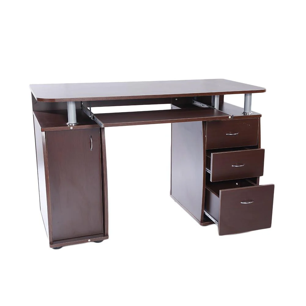 Ktaxon Brown Computer PC Desk Home Office Study Writing Table 3 Drawers Bookcase