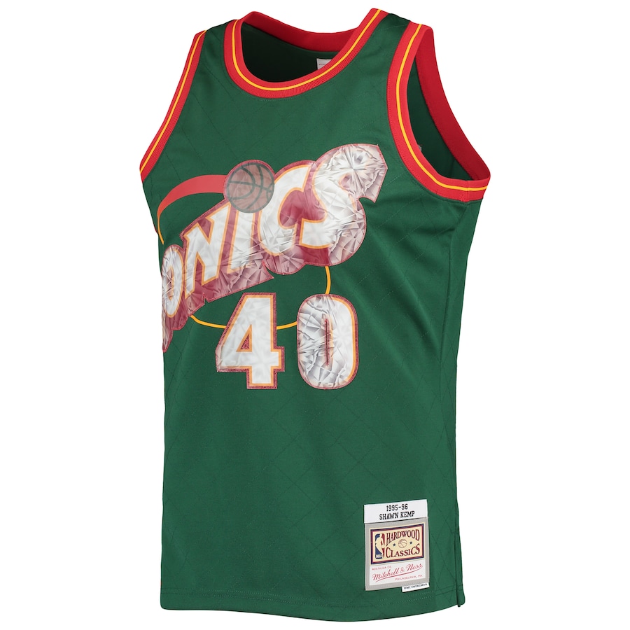 Men's Seattle SuperSonics Shawn Kemp Mitchell & Ness Green 1995/96 Hardwood Classics NBA 75th Anniversary Diamond Swingman Jersey