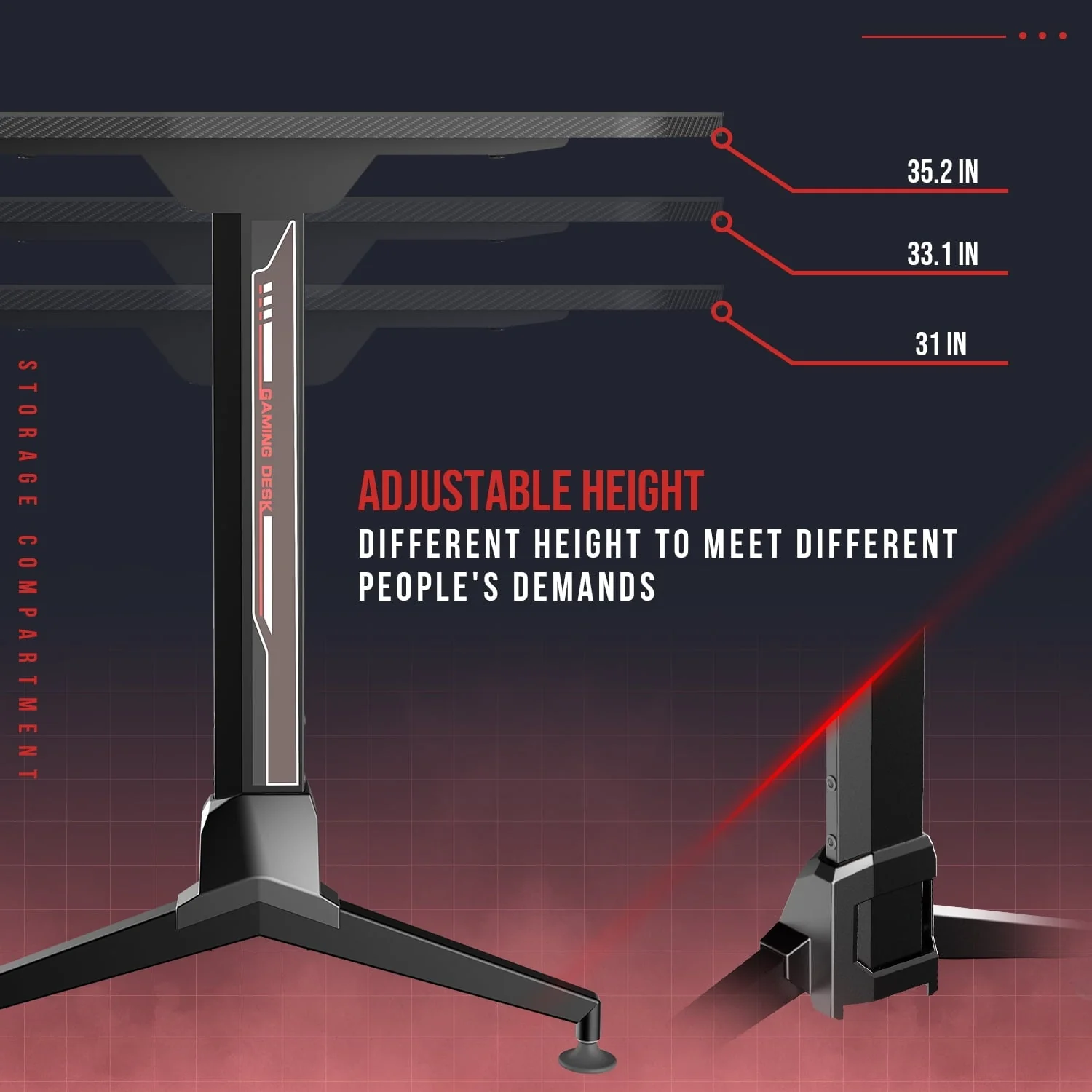 Lacoo Gaming Desk Steel Frame Y-shaped Gaming Desk with Adjustable Height, Black 63