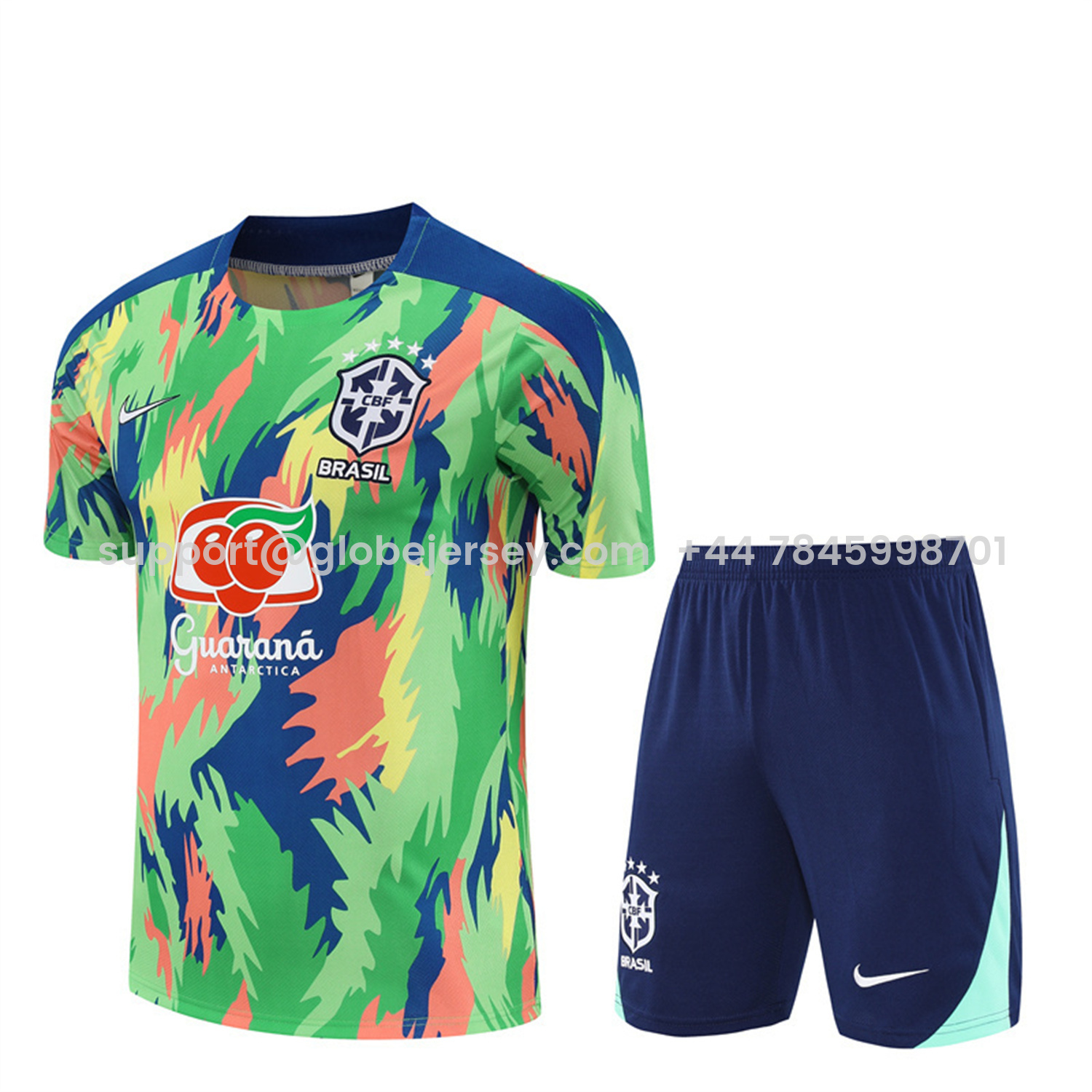 Brazil 25-26 Short-Sleeve Training Set - Blue Green Camouflage Top & Blue Shorts