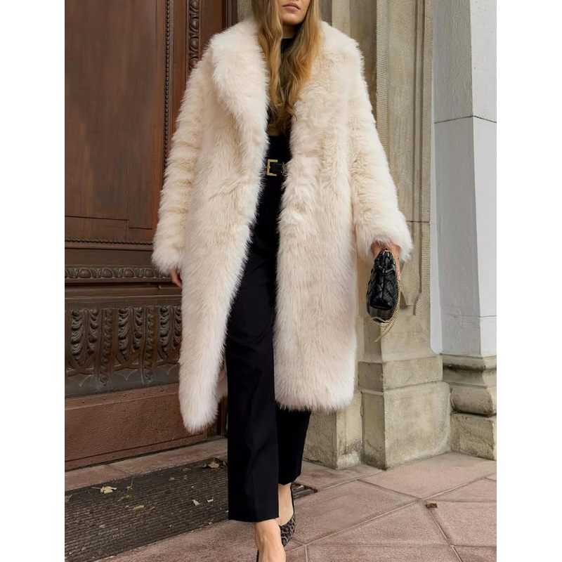 Women's Long Faux Fur Coats Winter Fluffy Open Front Luxury