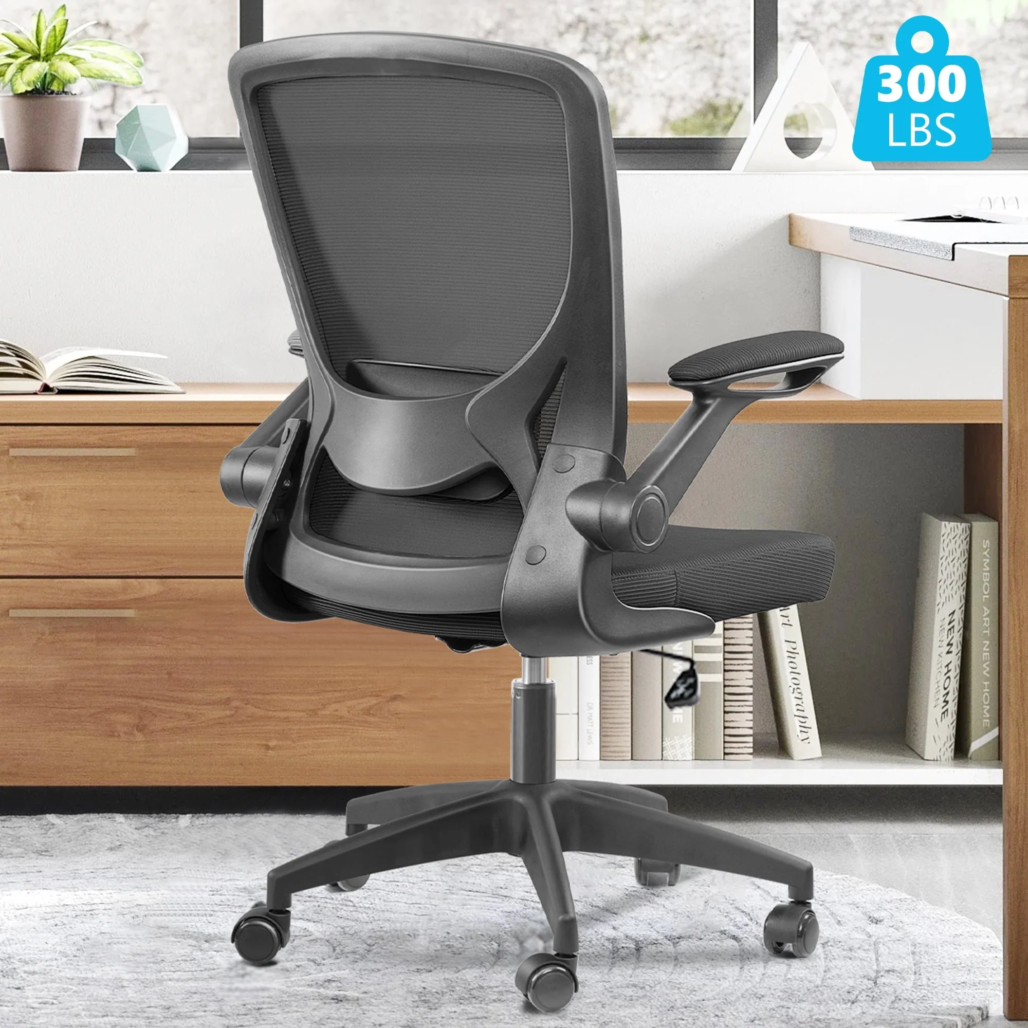 Coolhut Ergonomic Office Chair, Lumbar Support Ergonomic Mesh Desk Chair with Flip-up Arms (Black)