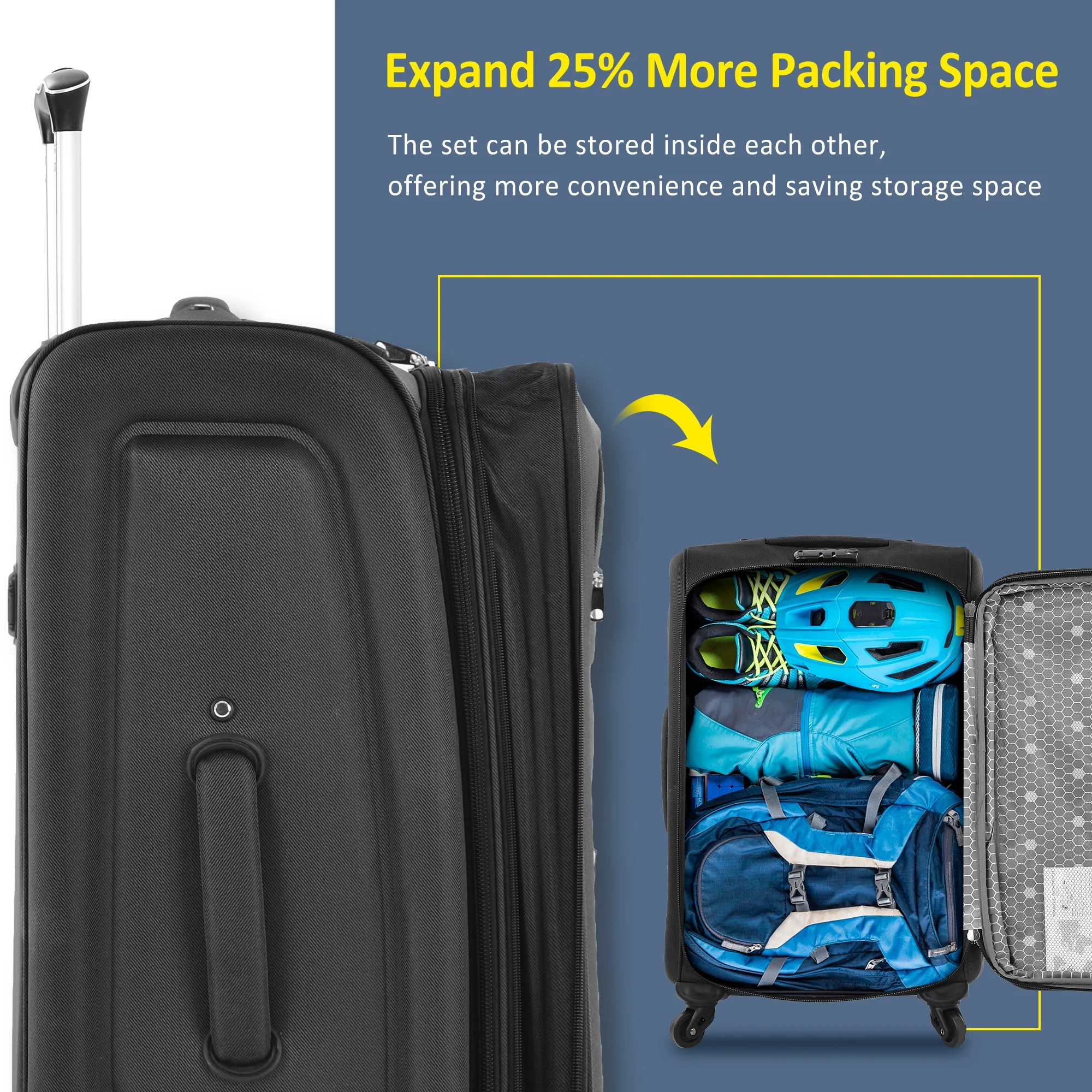 EUROCO 3 Piece Softside Luggage Set,Expandable Suitcase Set with TSA Lock and Spinner Wheels,Lightweight Suitcase for Men Women(20