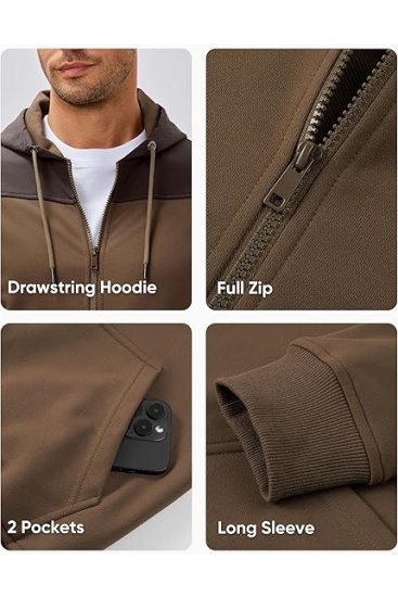 Men Hoodie Zip Up Casual Drawstring