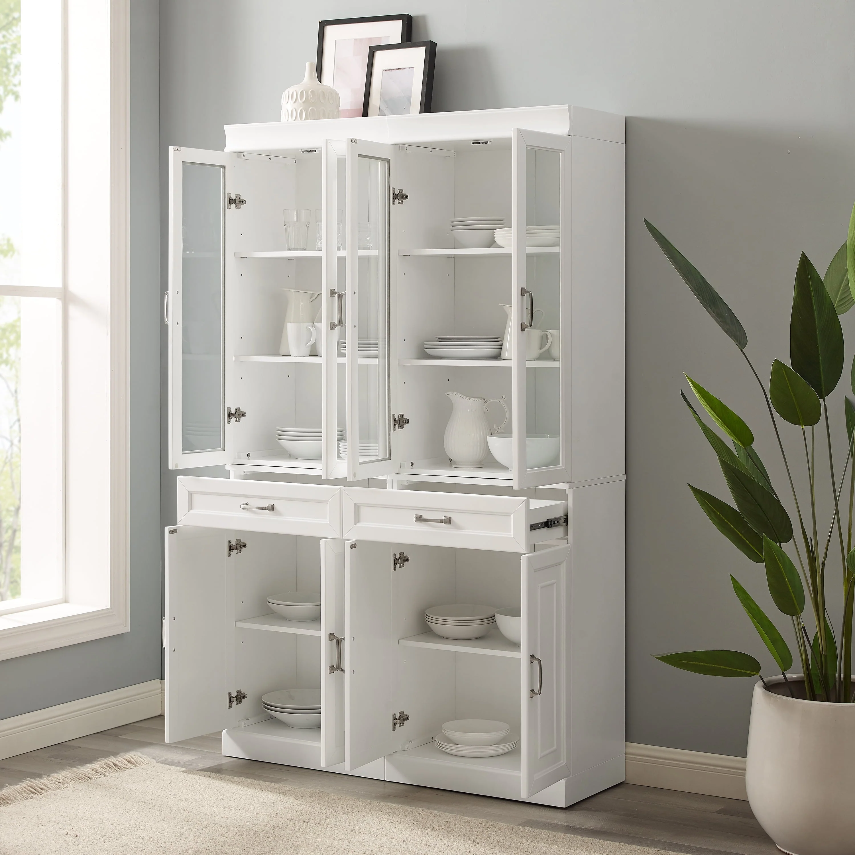 Crosley Brands Stanton 2Pc Glass Door Pantry Set White - 2 Pantries