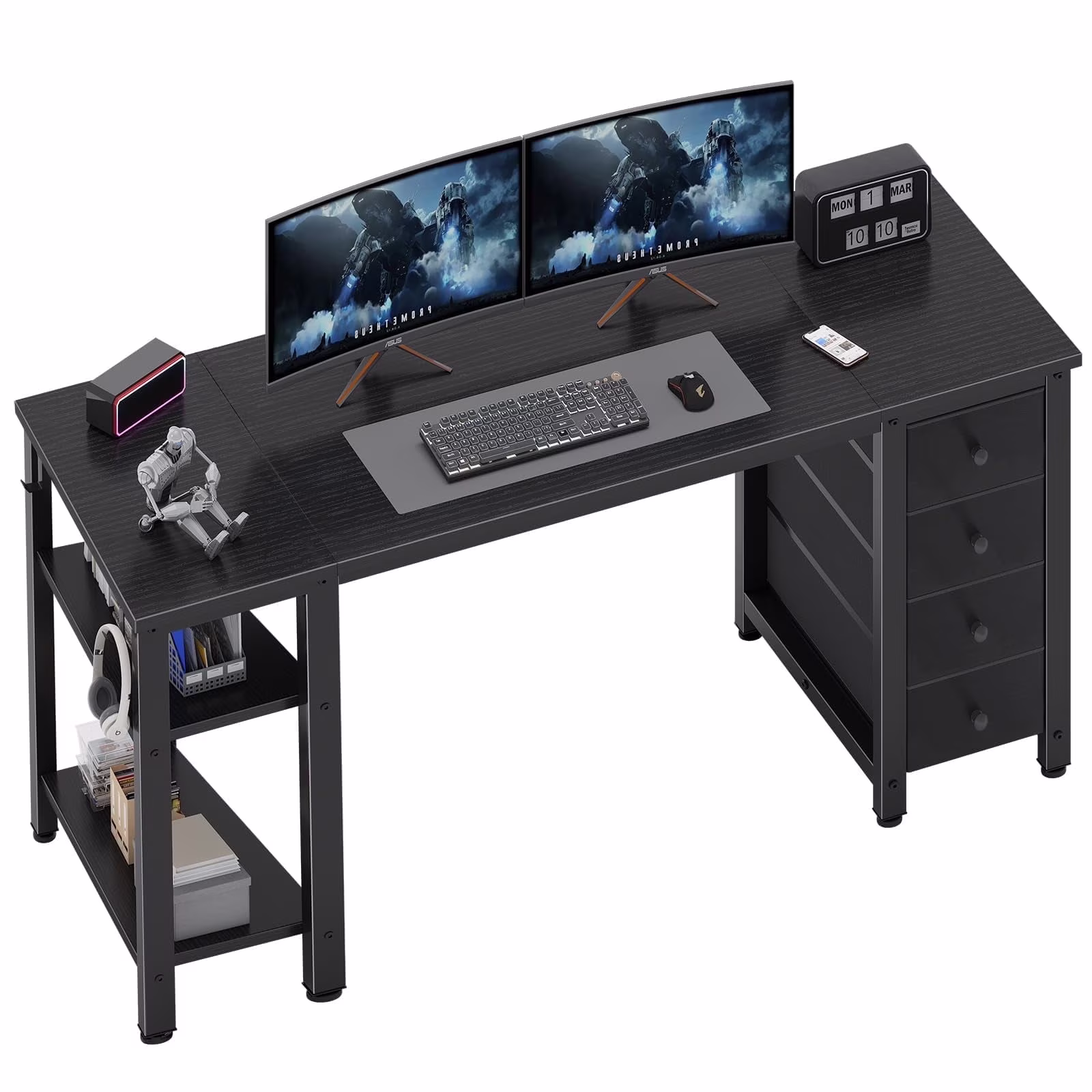 Lufeiya White Desk with Drawers & Storage Shelves, 47 Inch Study Work Writing Desk for Home Office Bedroom, Simple Modern Cute PC Computer Desks Table, White