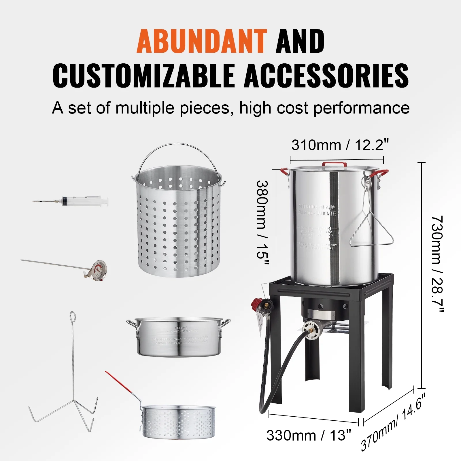KFFKFF Deep Fryer for Turkey, Set of 30-qt Poultry and 10-qt Fish Steamer Cooker, Outdoor Seafood Frying Pot made of Aluminum, Propane Gas Boiler with 54,000 BTU Burner, Comes with Baskets, Poultry