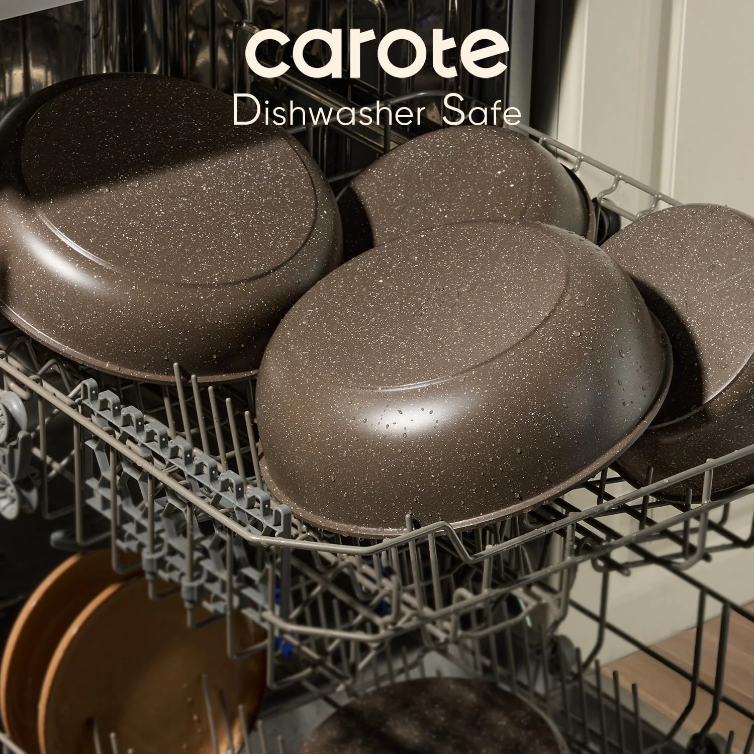 CAROTE 17-Piece Nonstick Cookware Set with Detachable Handle, Induction Compatible, Oven Safe, Brown Pots and Pans for Kitchen & RV