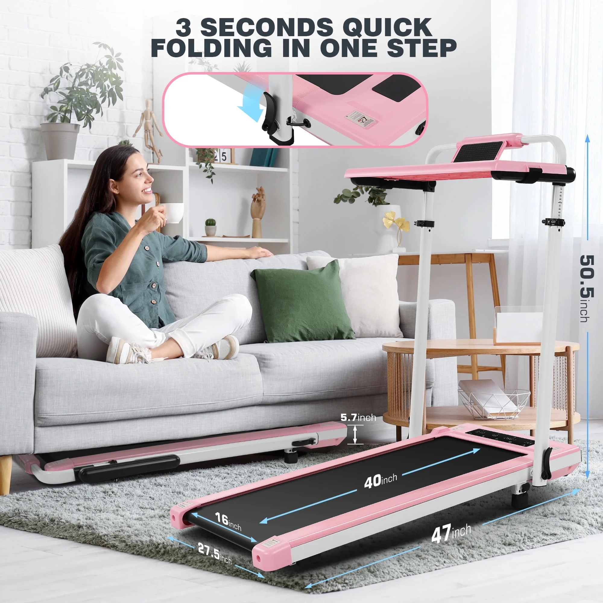 Simpfree 3 in 1 Under Desk Treadmill with Removable Desk, Walking Pad with Height Adjustable Armrests, LED Touch Screen, Remote Control, 0.5-7.5 mph
