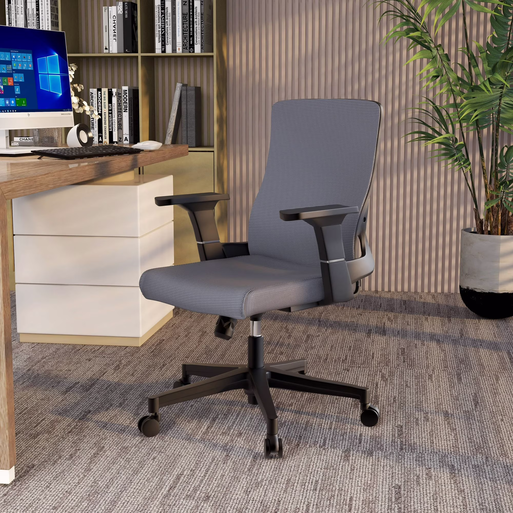 LeisureMod Brio Modern Office Chair Ergonomic Lumbar Support Computer Chair Adjustable Desk Chair with 360 Degree Swivel and Tilt in Blue