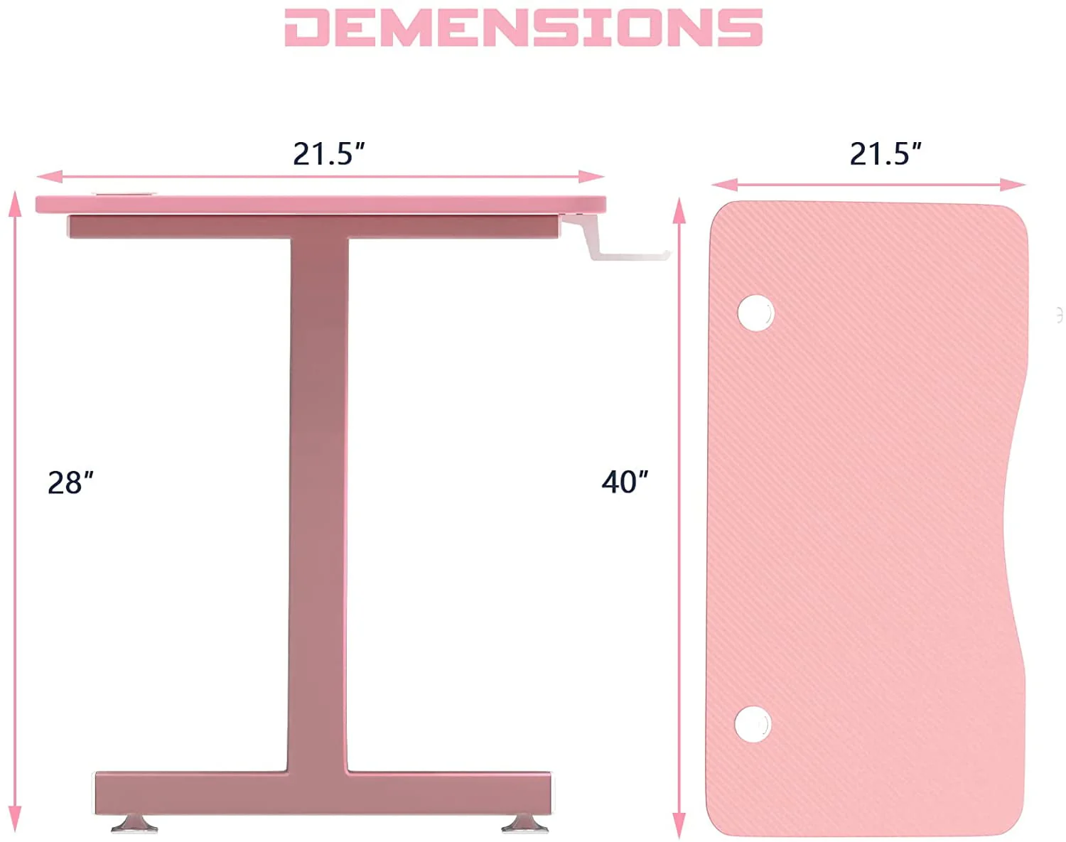 Vitesse Pink Gaming Desk 40 Inch Computer Desk Cute Gaming Table T-Shaped Girl Gamer Desk Gaming Workstation Home Office Desk with Carbon Fiber Surface and Headphone Hook (Pink)