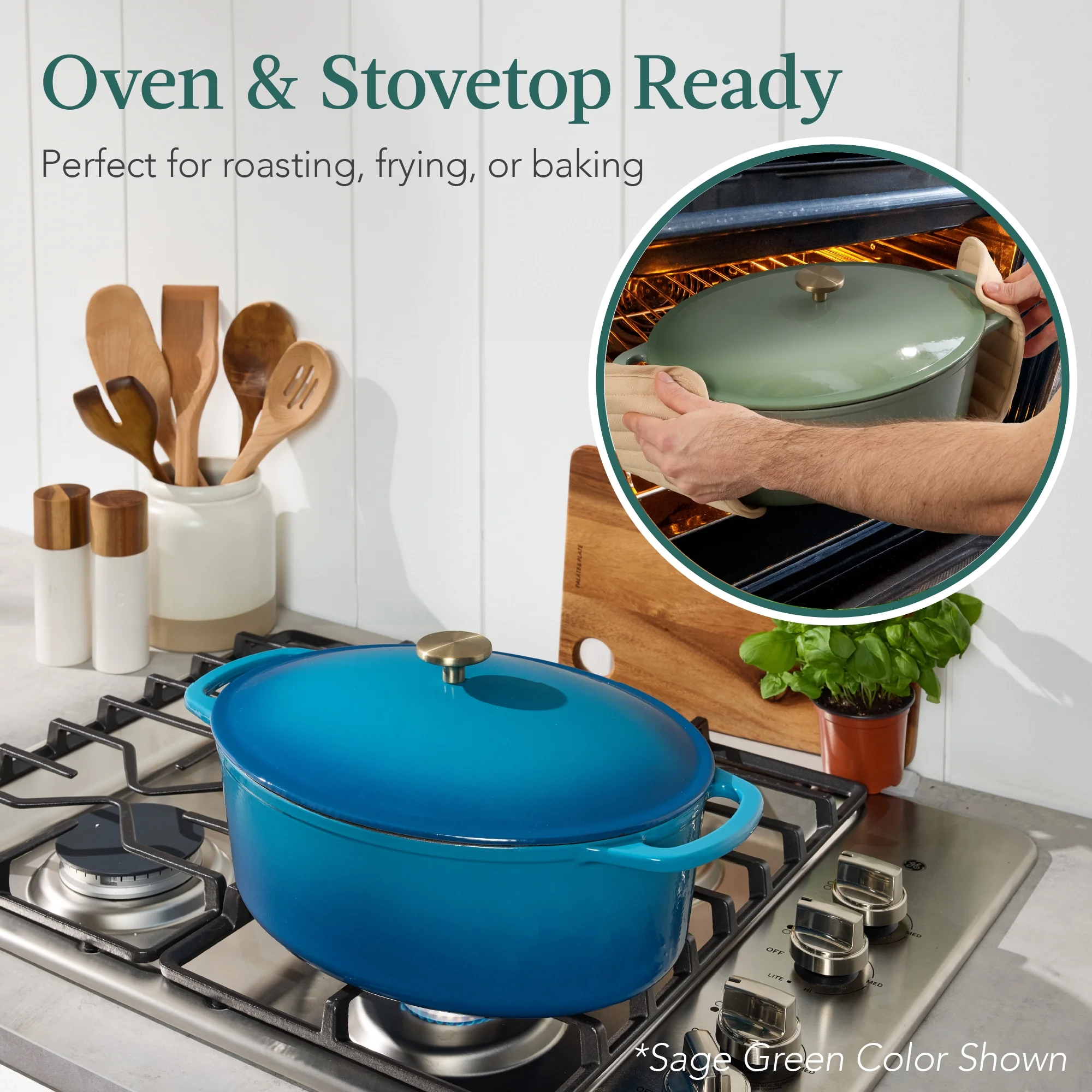 Best Choice Products Oval 7.5 Quart Cast-Iron Dutch Oven, Heavy-Duty w/ Enamel, Side Handles - Vanilla Buttercream