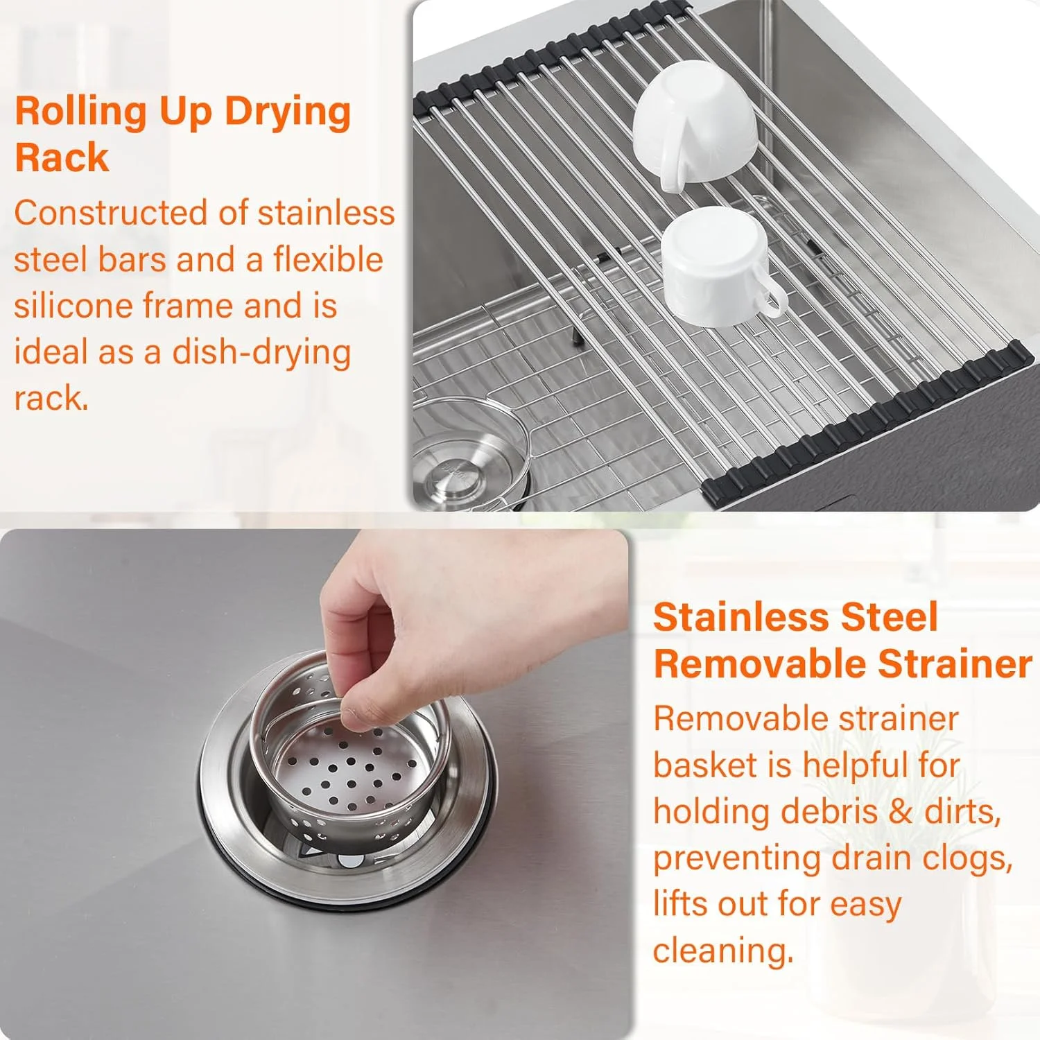 Garvee 33 x 22 Drop In Kitchen Sink, 16 Gauge Stainless Steel Topmount Deep Single Bowl Sink with Grid and Drain Strainer Set, Household Dishwasher Sinks for Workstation, RV, Prep Kitchen, Bar Sink