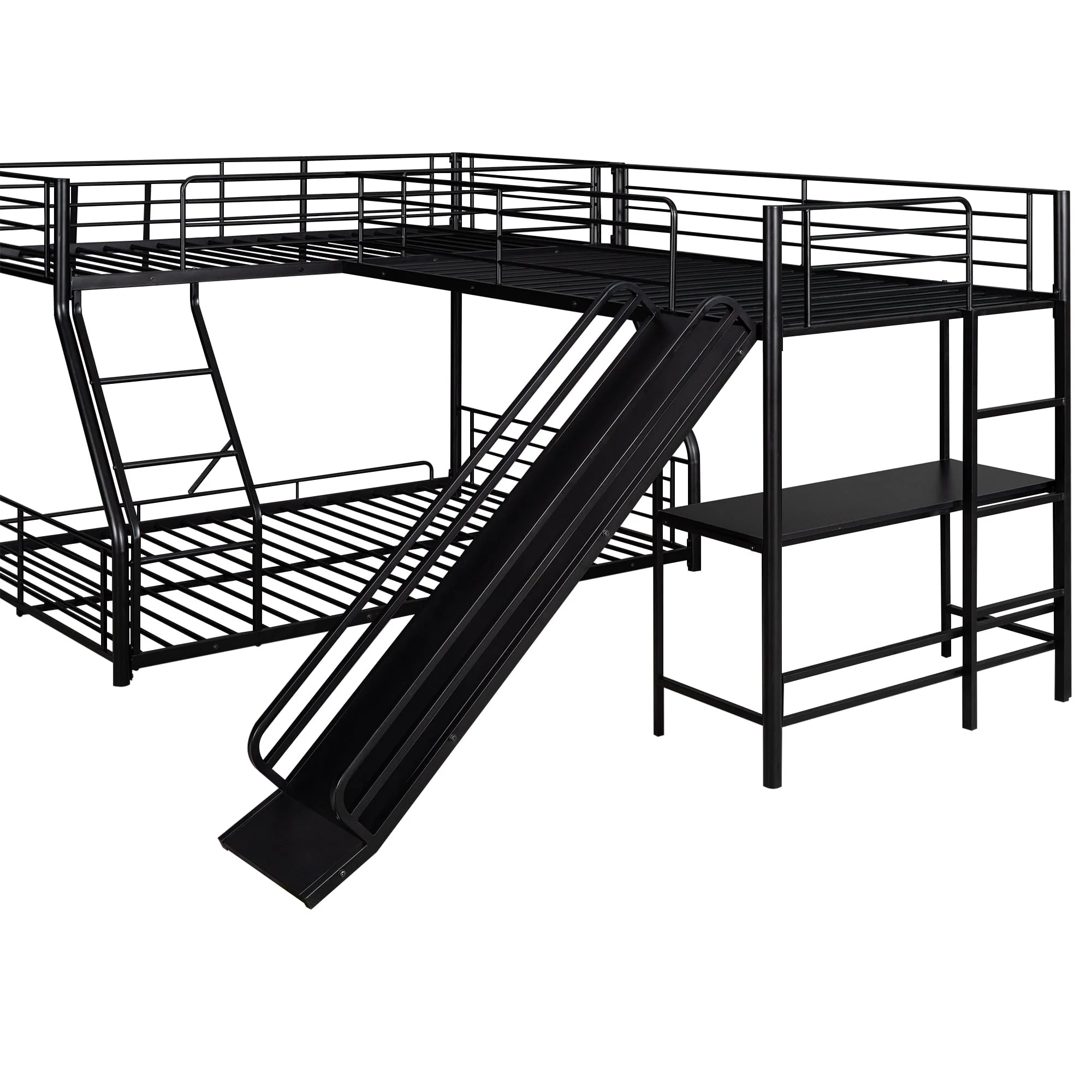 Metal L-Shaped Twin over Full Bunk and Loft Bed with Desk for Kids, Black