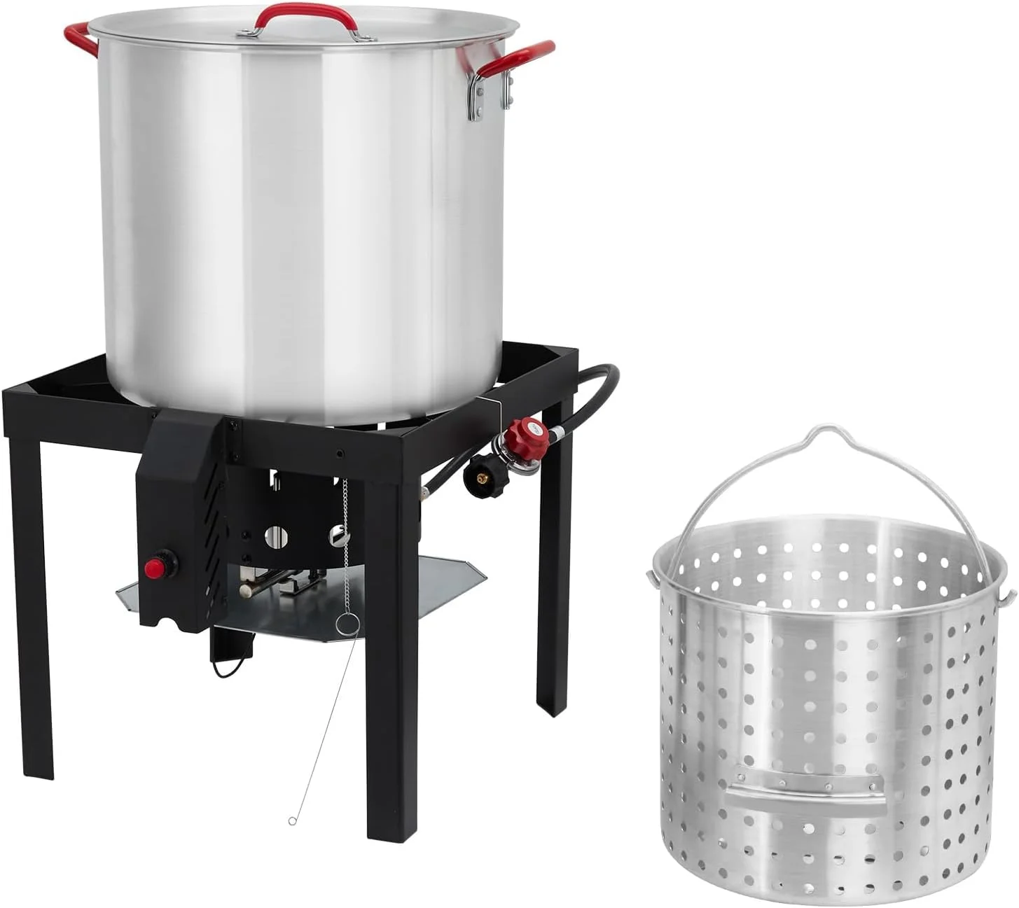 Turkey Deep Fryer Pot, 100 Qt  Aluminum Seafood Boil Pot w/Strainer & Burner Set Crafish Boiler, 110000 BTU Propane Stove Burner